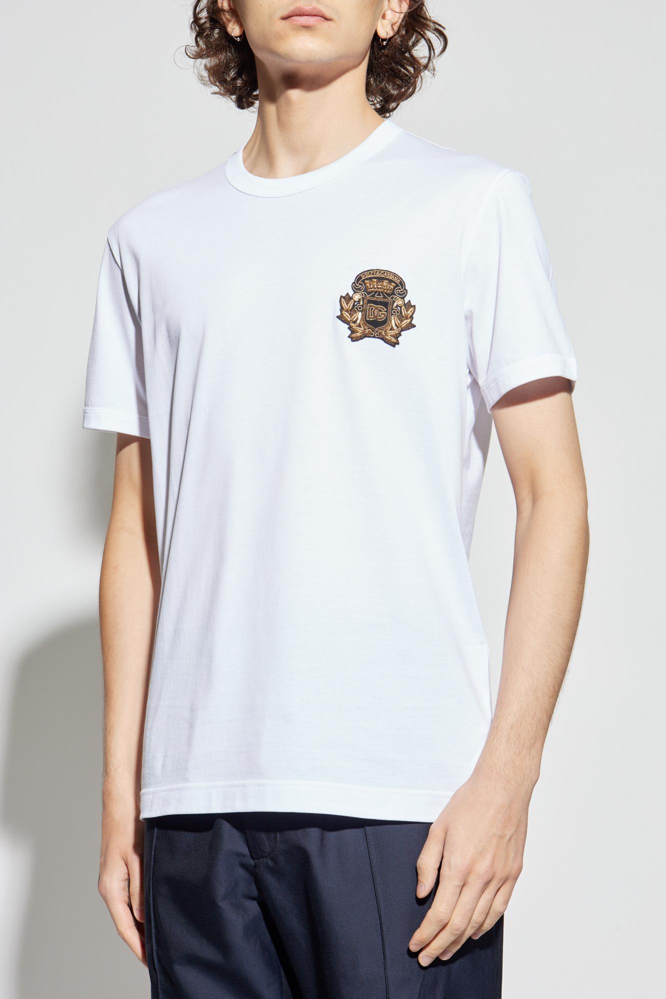 Dolce & Gabbana Cotton T-shirt With Crest Embellishment In White