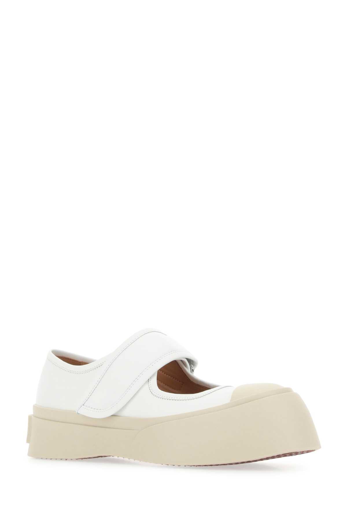 Shop Marni White Leather Mary Jane Sneakers In 00w01