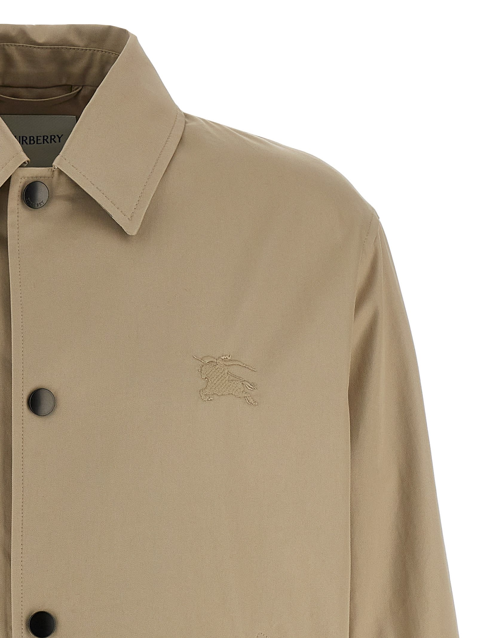 Burberry Gabardine Jacket With Collared Neck And Side Pockets In Beige