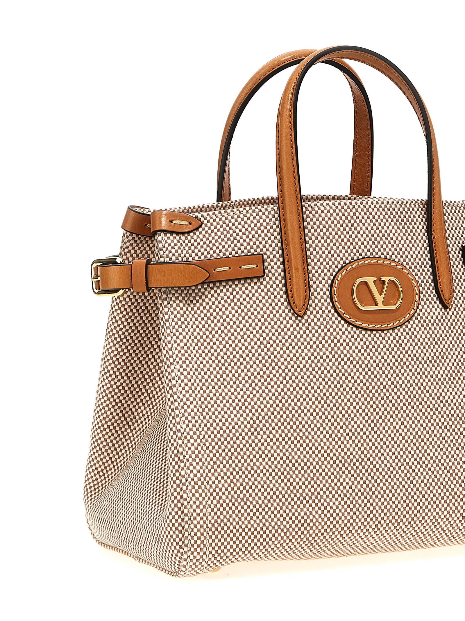Valentino Antibes Canvas Handbag Structured Shape Buckle In Beige