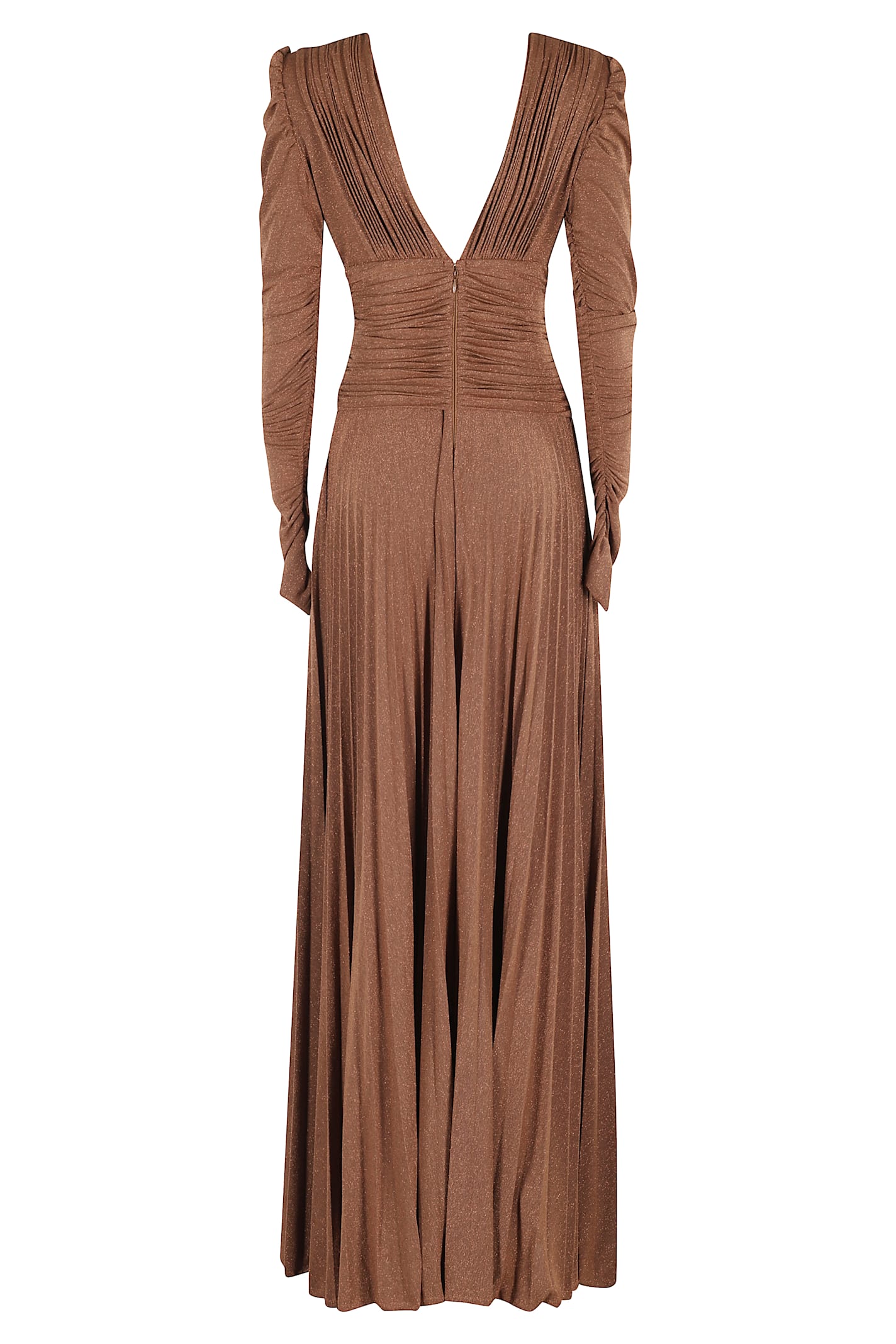 Elisabetta Franchi Fitted Midi Dress With Pleated Skirt In Brown