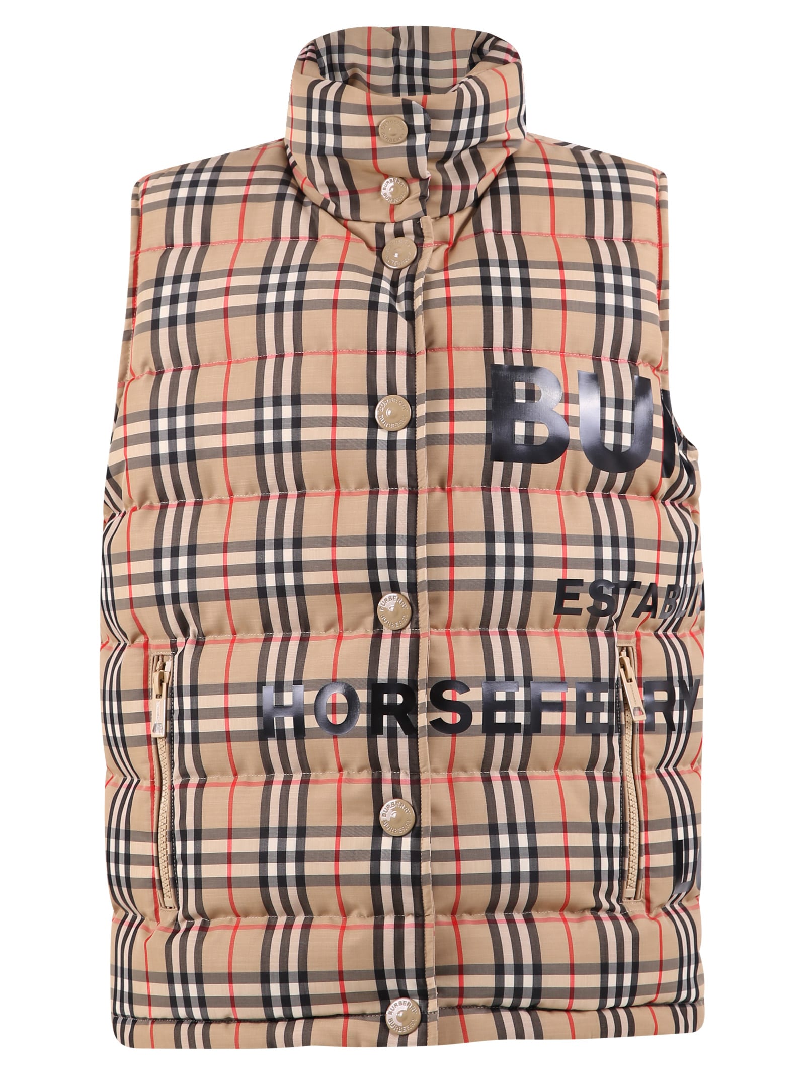 Burberry Checked Gilet In Beige