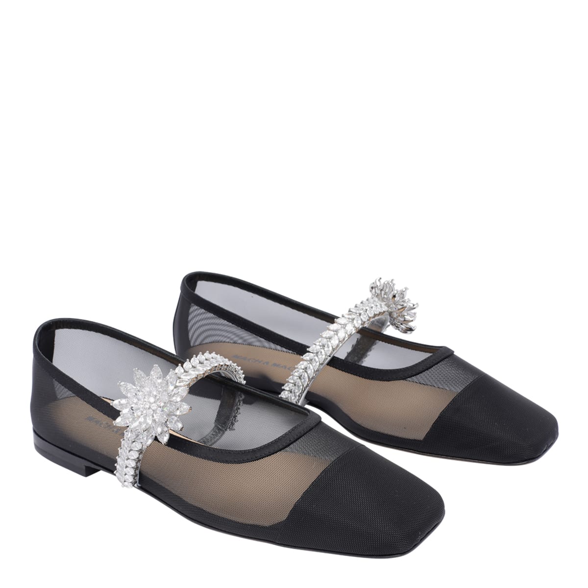 Mach &amp; Mach Lotus Flower Ballerinas In Black