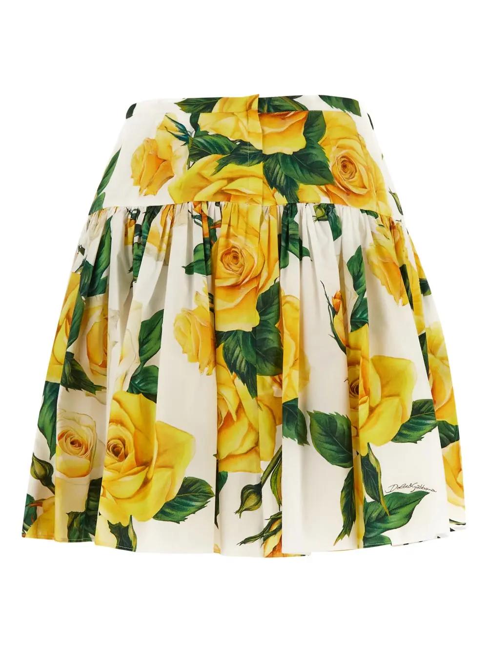 Shop Dolce & Gabbana Floral Skirt In Vo Rose Gialle Bianco