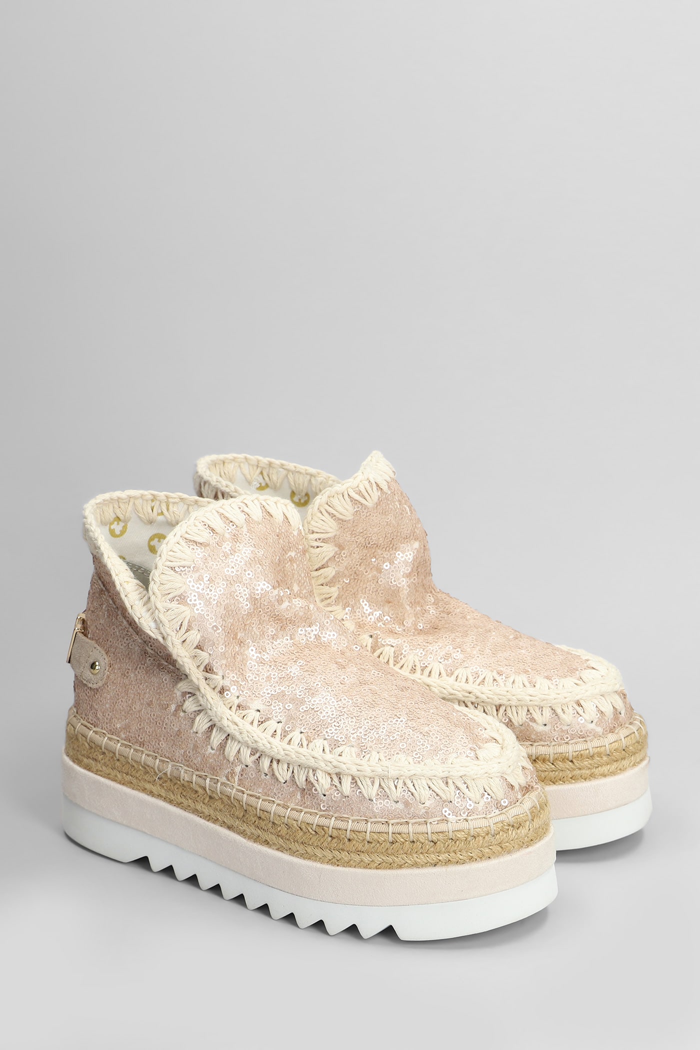 Mou Eskimo Jute Eva Low Heels Ankle Boots In Rose-pink Synthetic Fibers In Rose-pink
