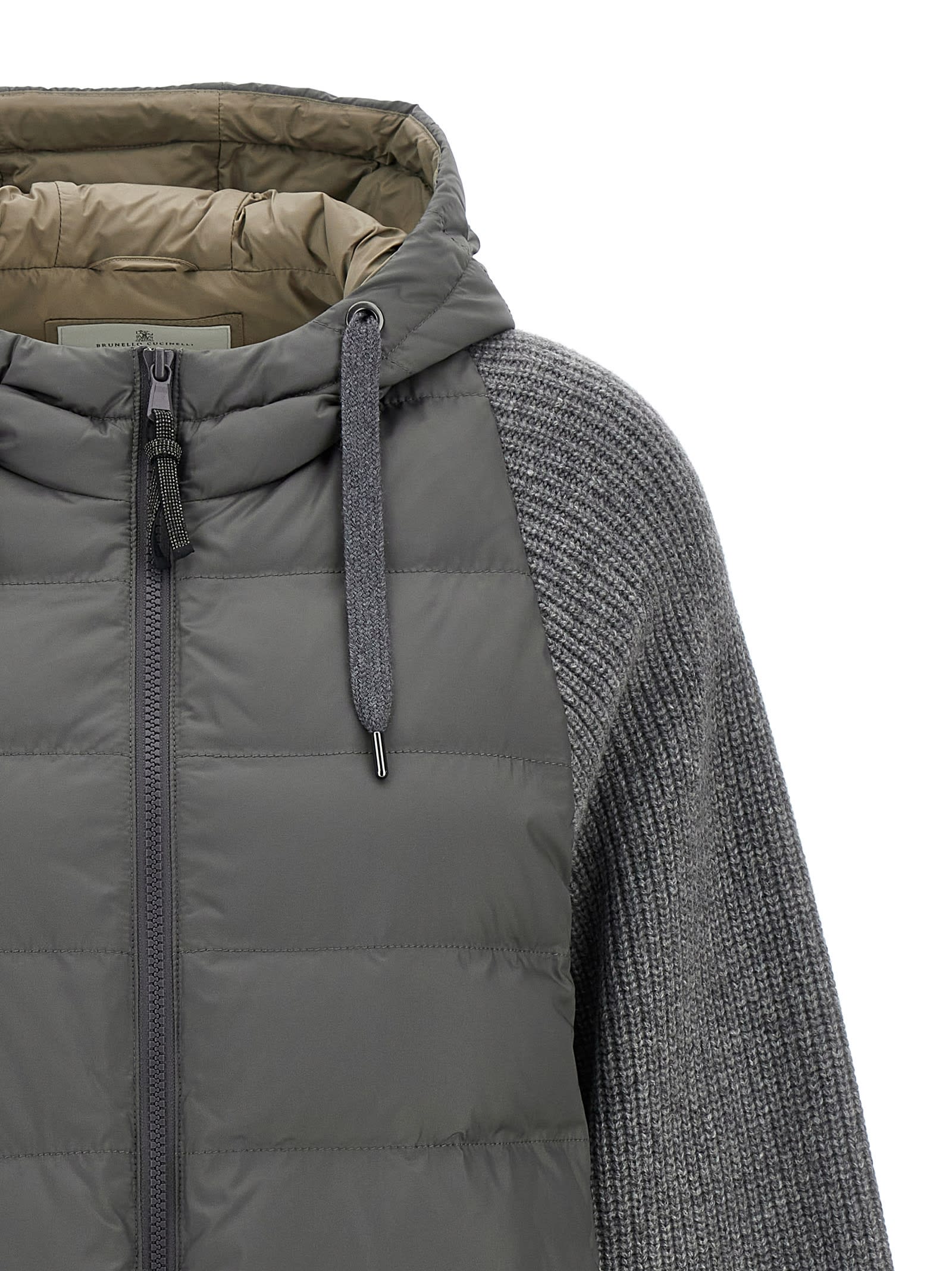 Shop Brunello Cucinelli Hooded Down Jacket With Solomeo Inserts In Gray