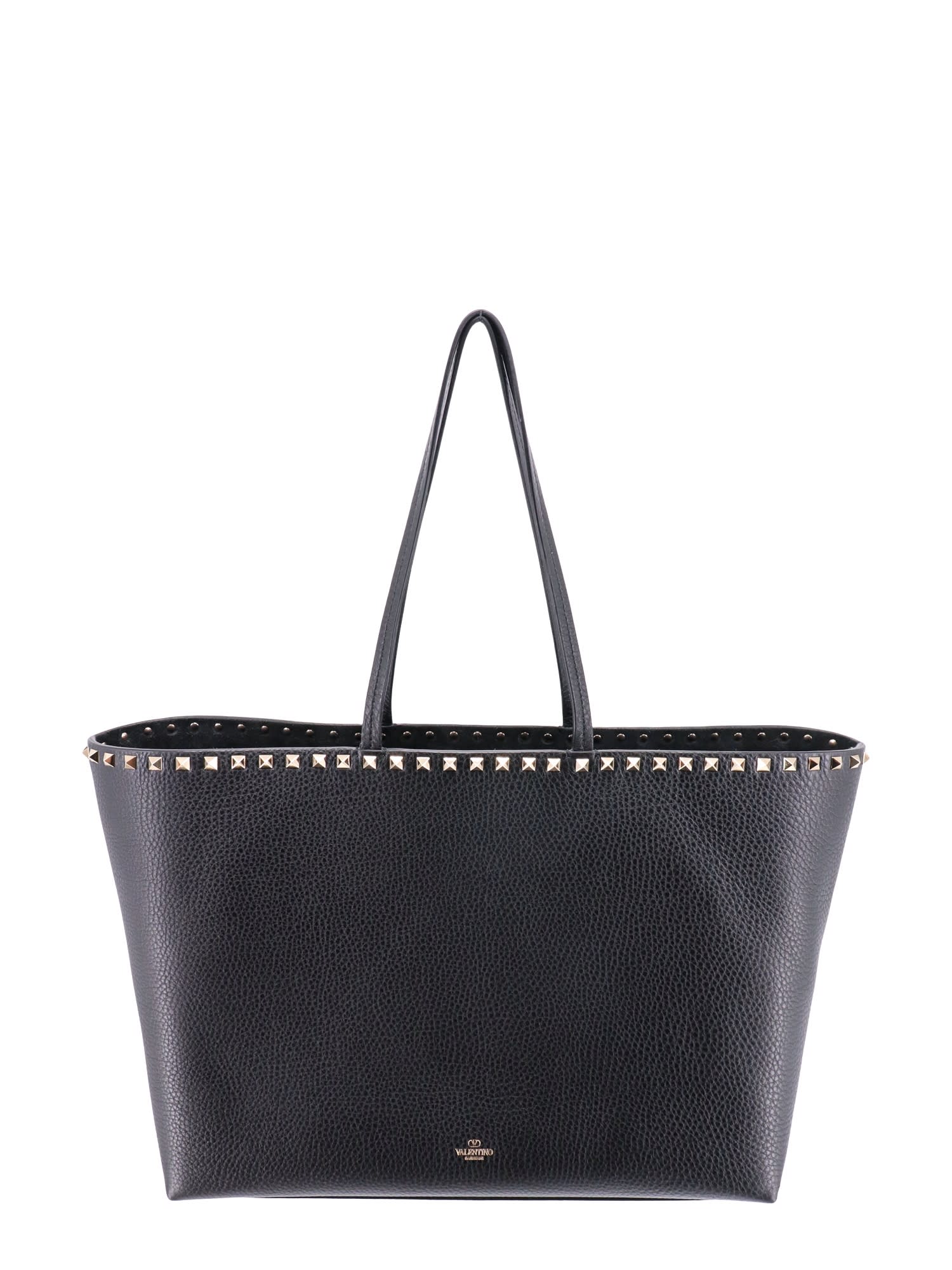 Shop Valentino Rockstud Shoulder Bag In Black