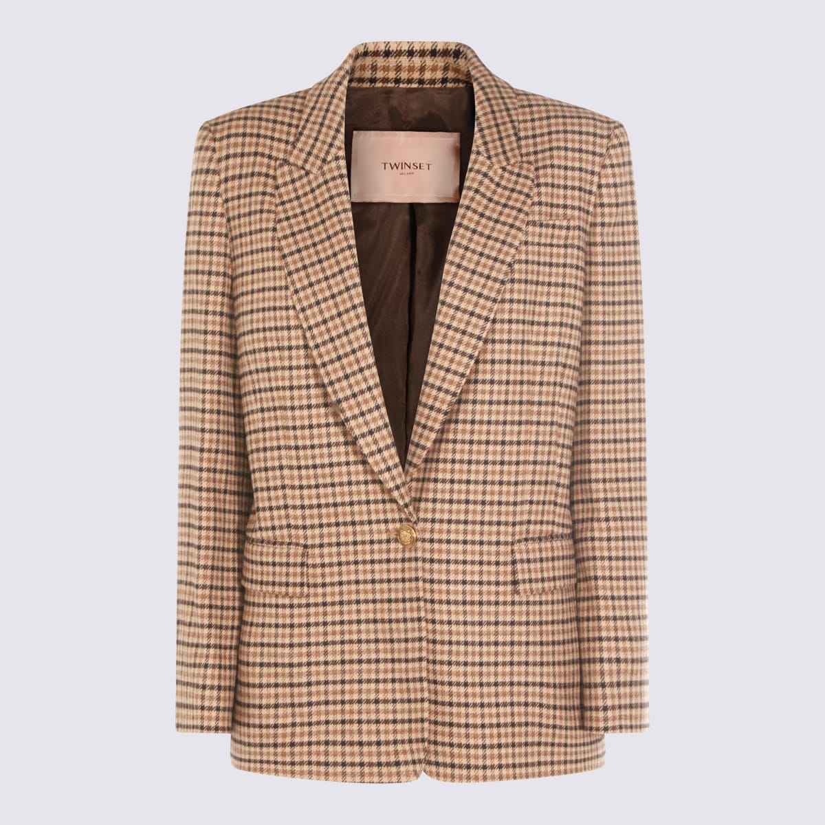 Twinset Checked Blazer With Front Pockets And Long Sleeves In Brown