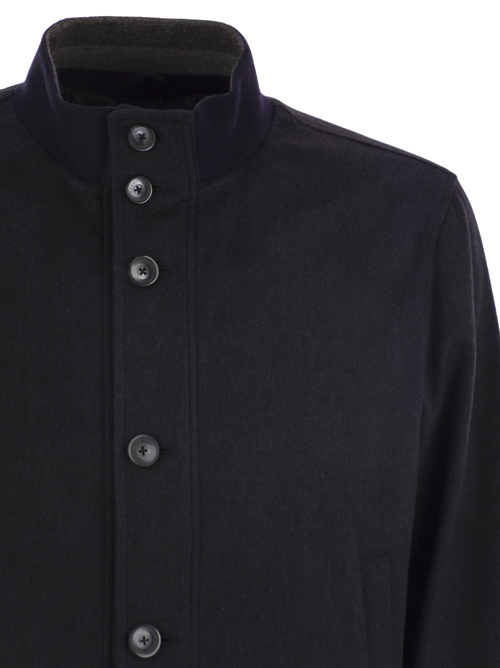 Herno Men Silk And Cashmere Bomber Jacket In Blue