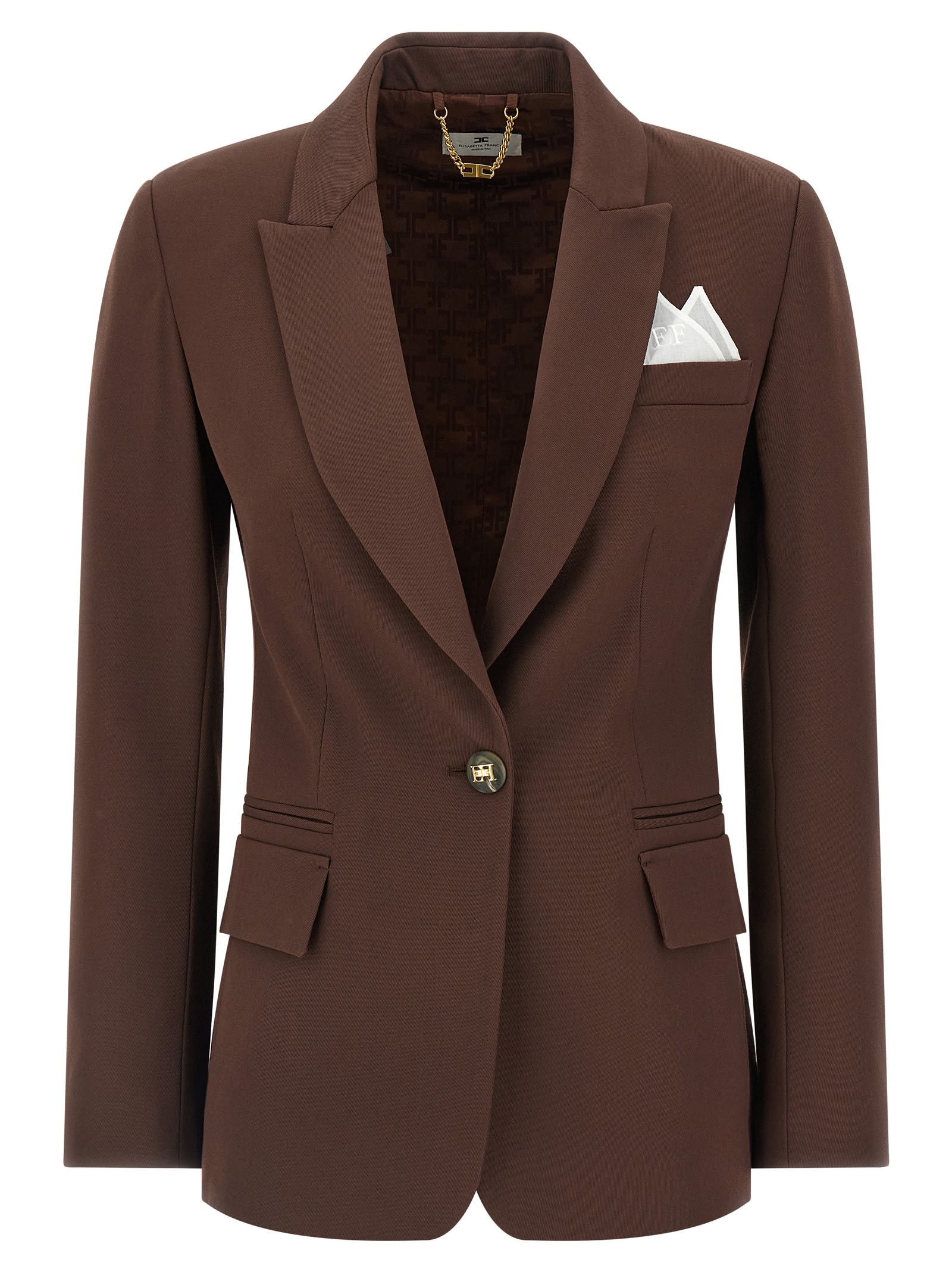 Elisabetta Franchi Single-breasted Viscose Blend Blazer In Brown
