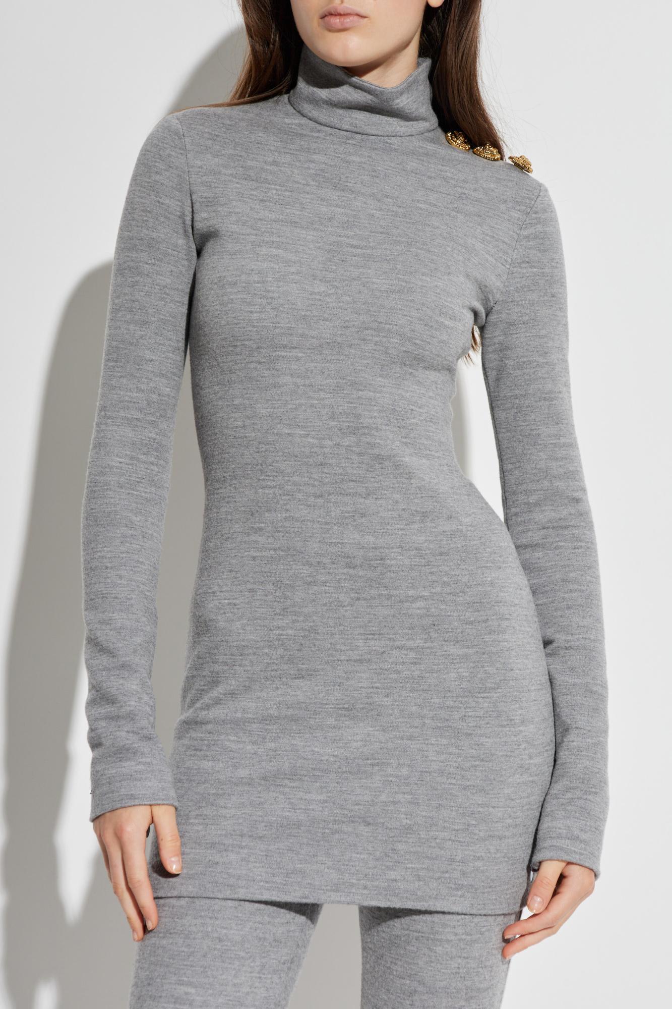 Balmain High-neck Bodycon Short Dress In Gray