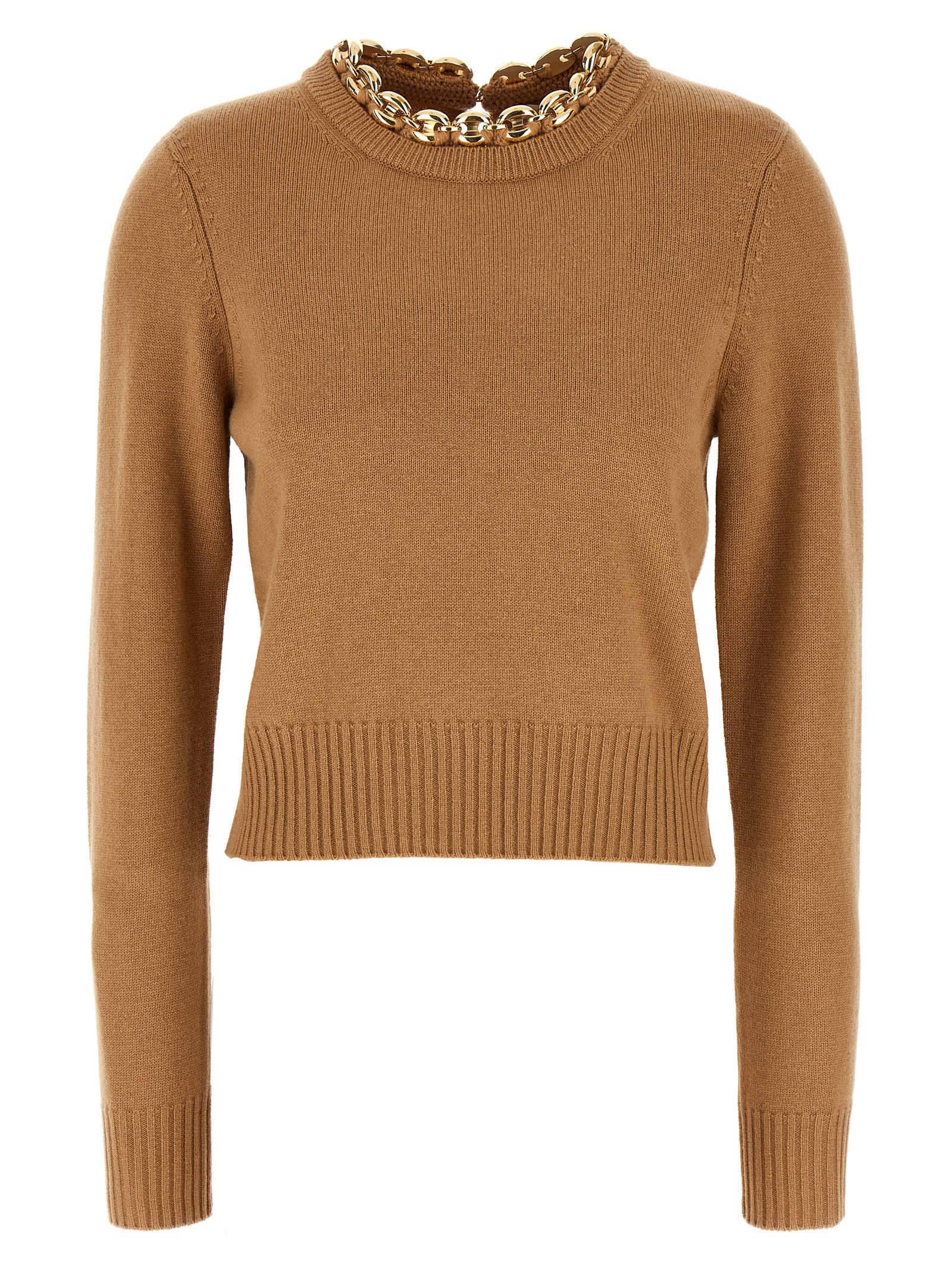 Rabanne Merino Wool-cashmere Chain-detail Sweater In Beige