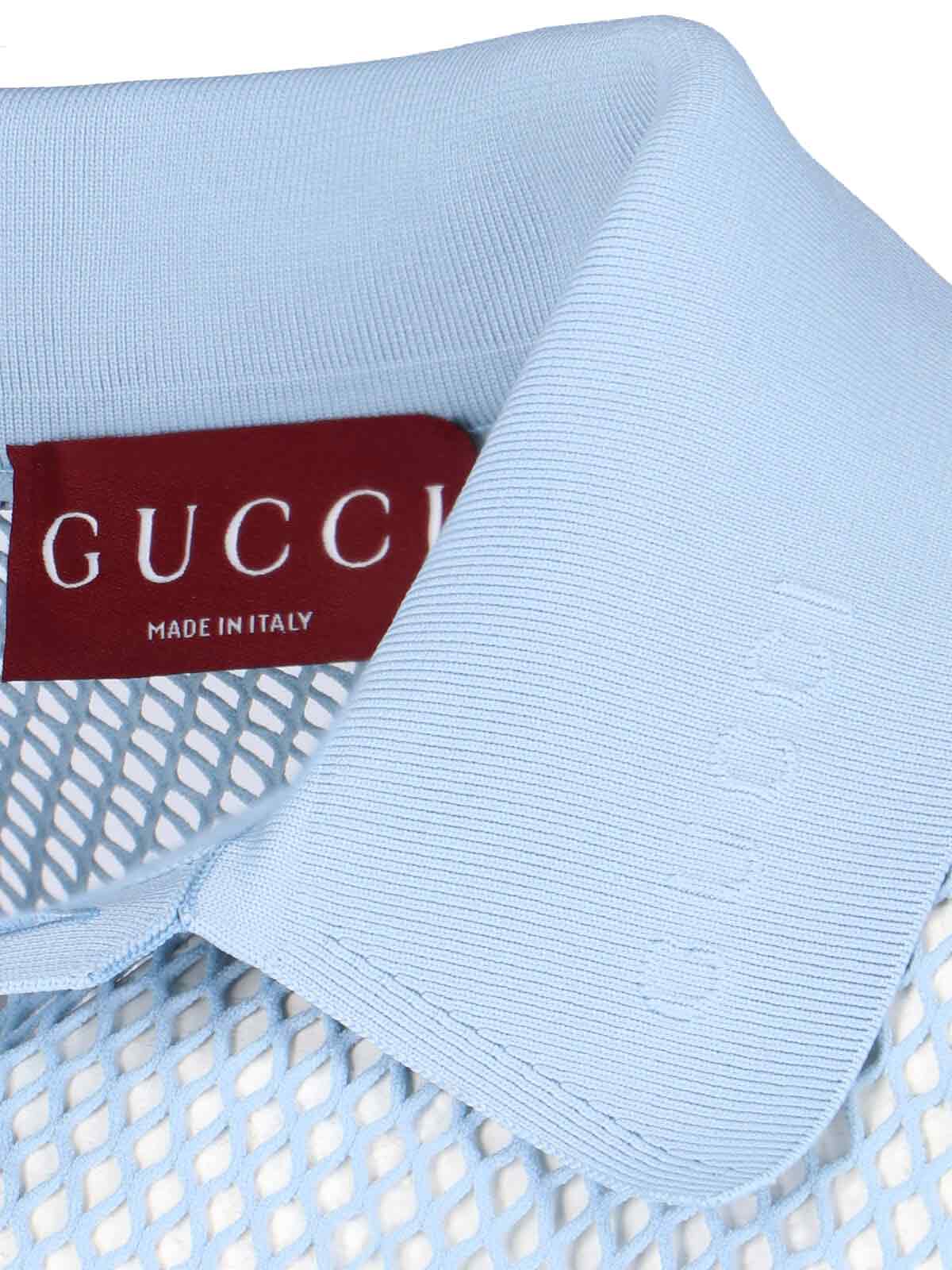Gucci Mesh Technical Polo Shirt In Blue