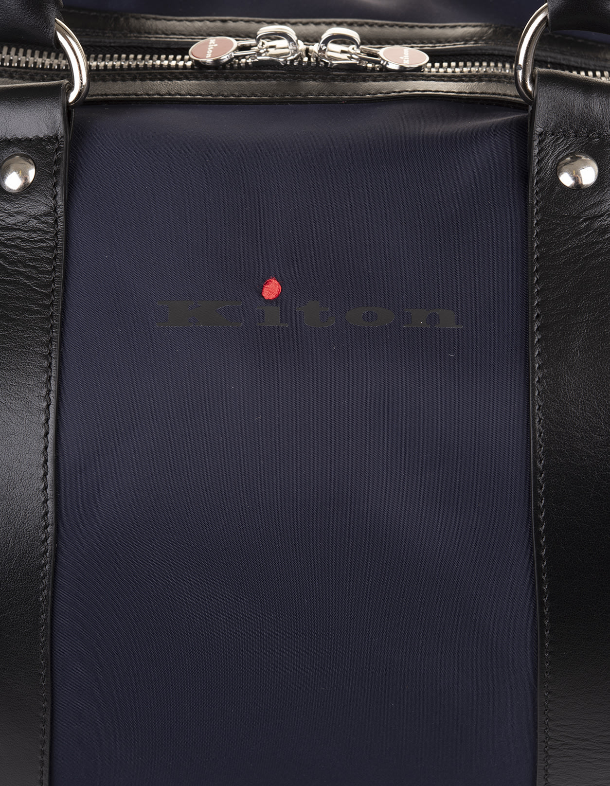 Shop Kiton Navy Blue Nylon And Leather Duffle Bag With Logo