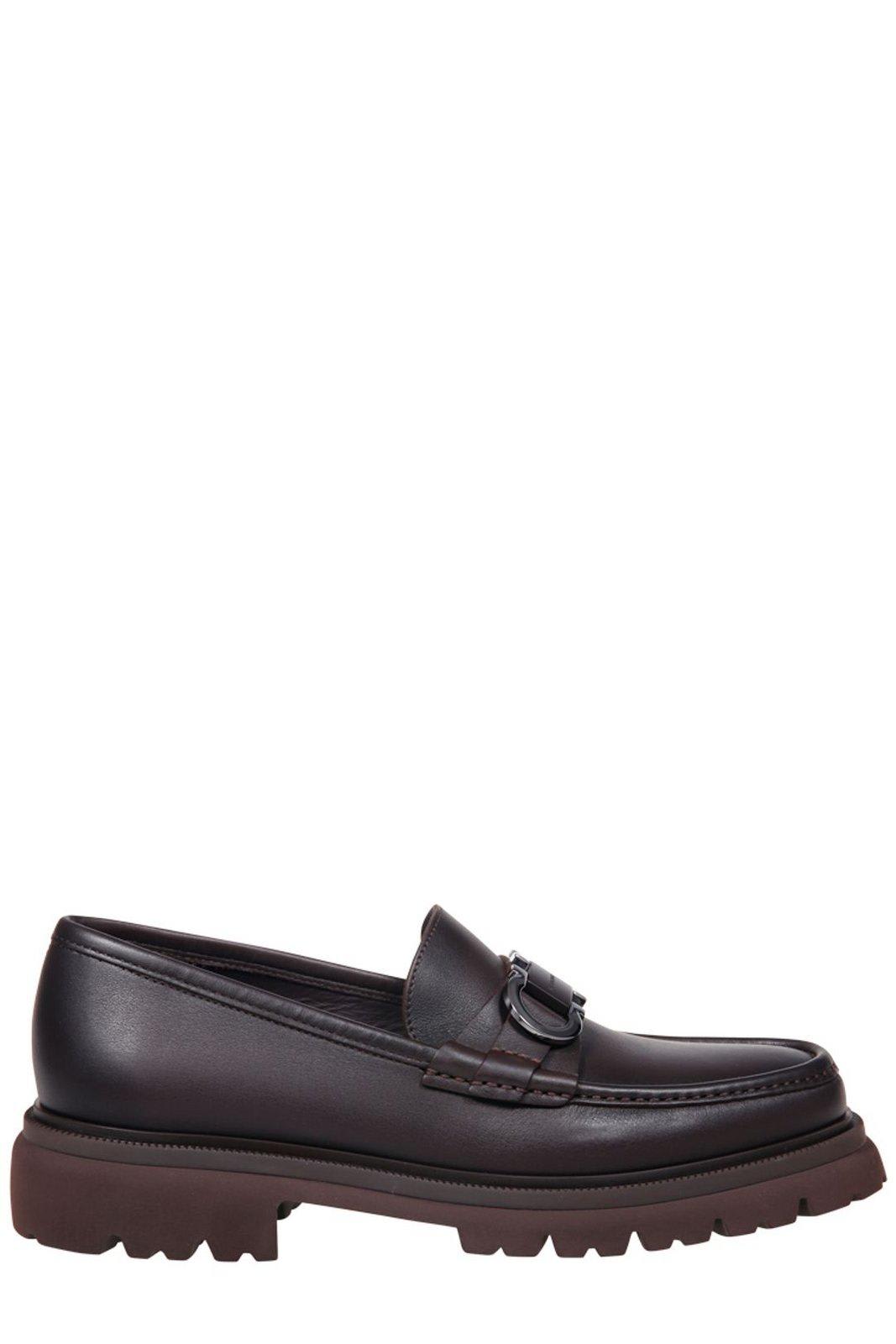 Shop Ferragamo Logo Buckle Loafers