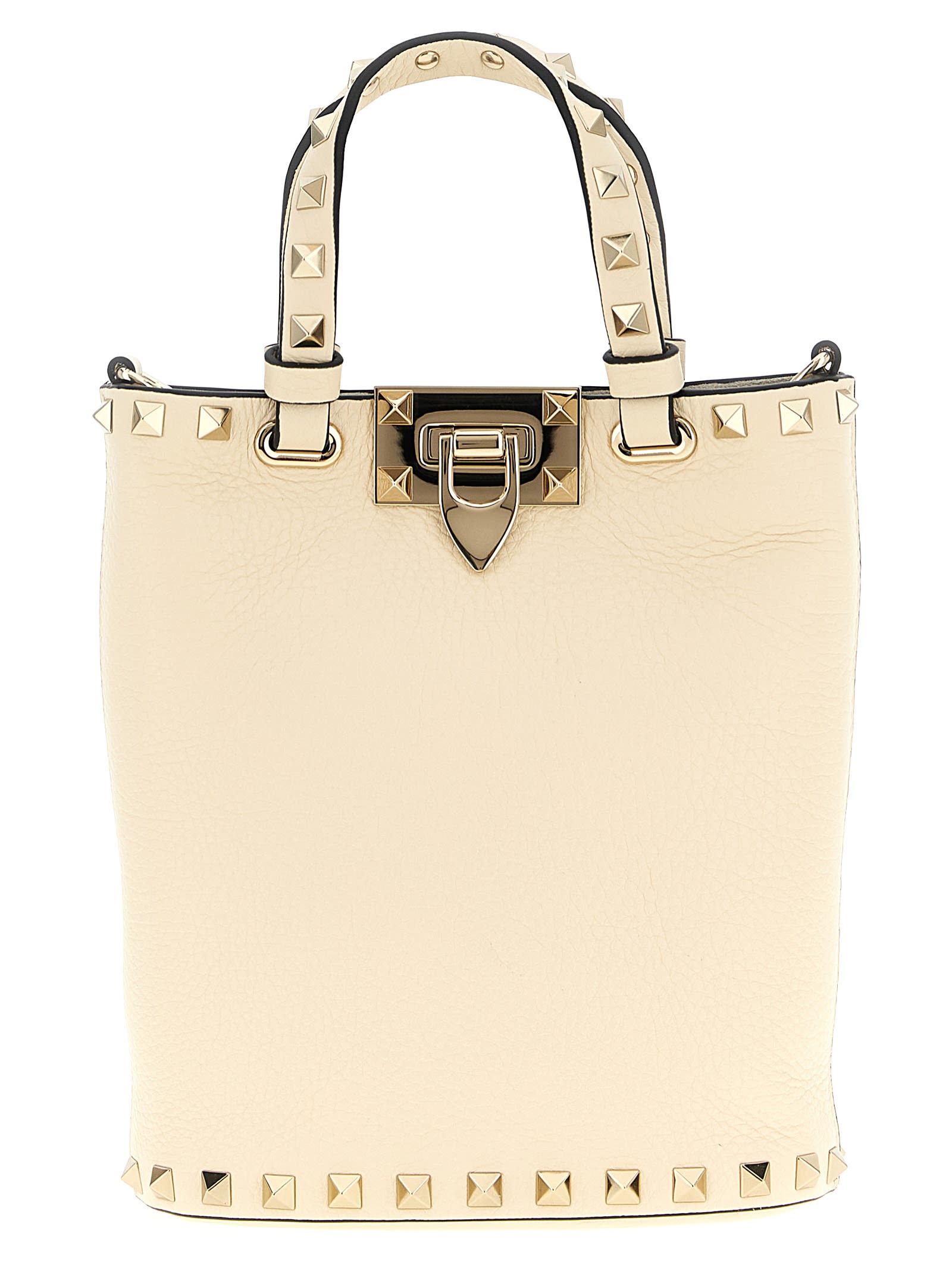 Valentino Rockstud Textured Leather Clutch Bag In White