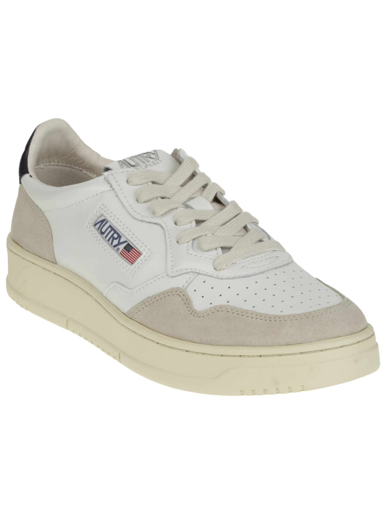 Shop Autry 01 Low Leat Suede In White Blue