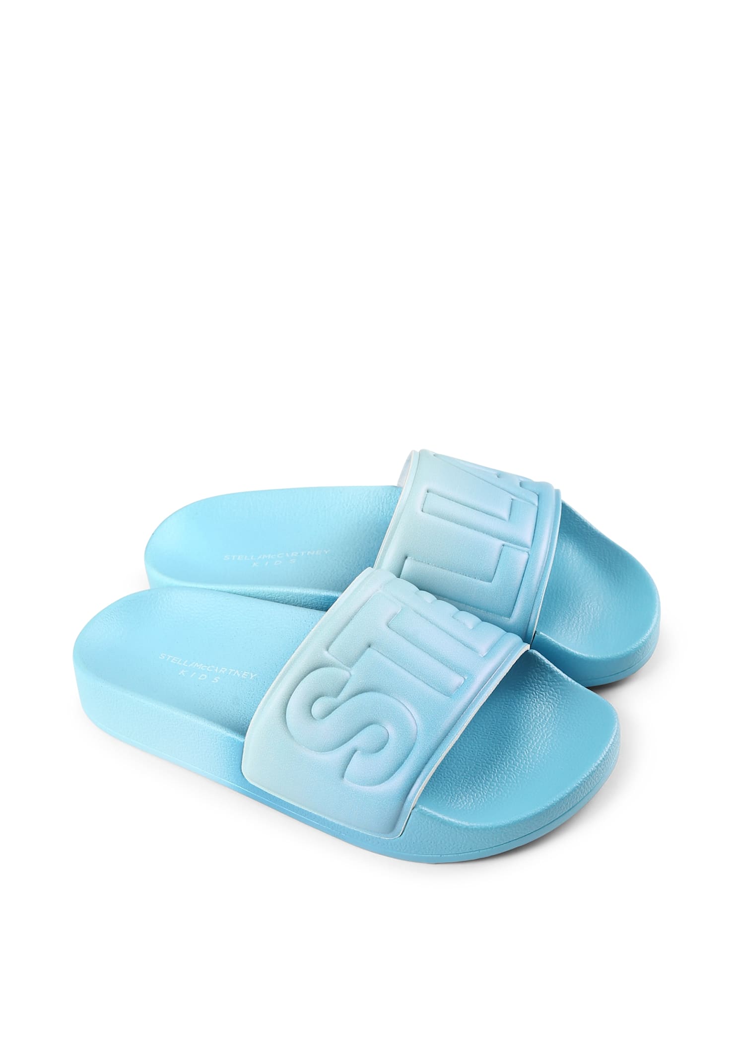 Stella Mccartney Light Blue Slippers For Boy With Logo In Light Blue