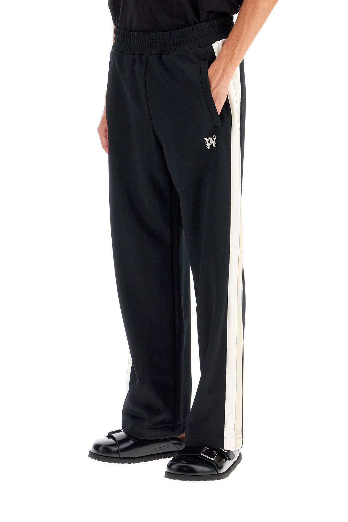 Shop Palm Angels Contrast Band Joggers With Track In In Black Off White (black)