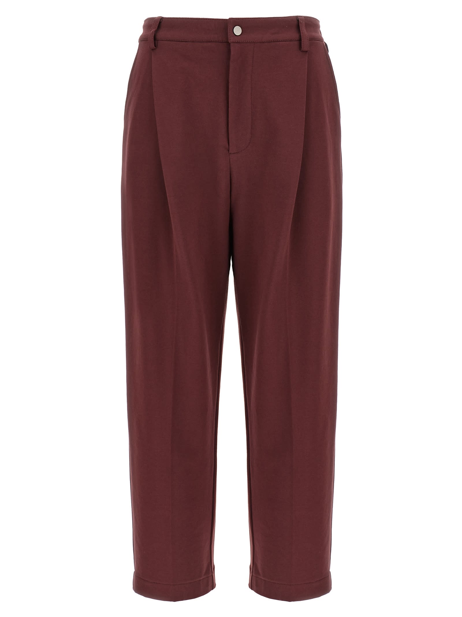 Brunello Cucinelli Cropped Trousers With Elastic Waistband And Pockets In Burgundy