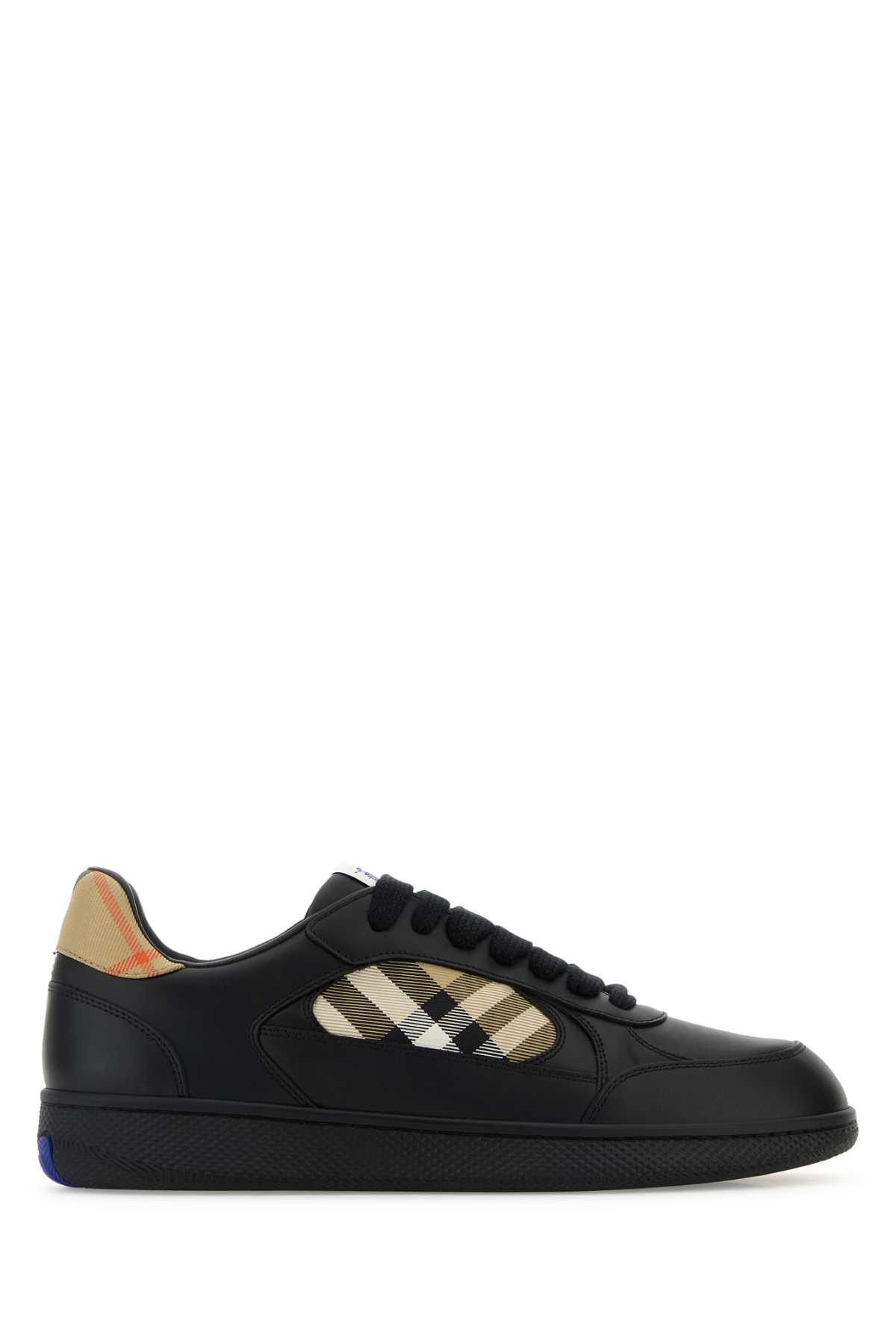 Burberry Indigo Blue Leather And Check Sneaker Terrace