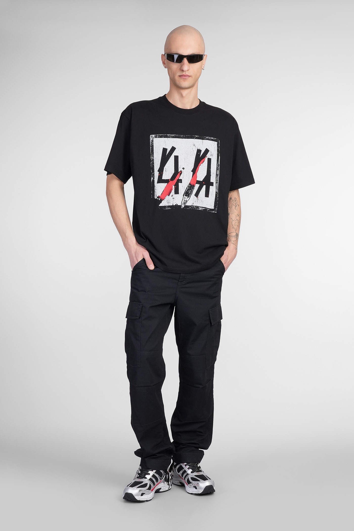 44 Label Group 'sticka' Black Crewneck T-shirt With Maxi Print On The Front And Logo Lettering On The Rear In Black