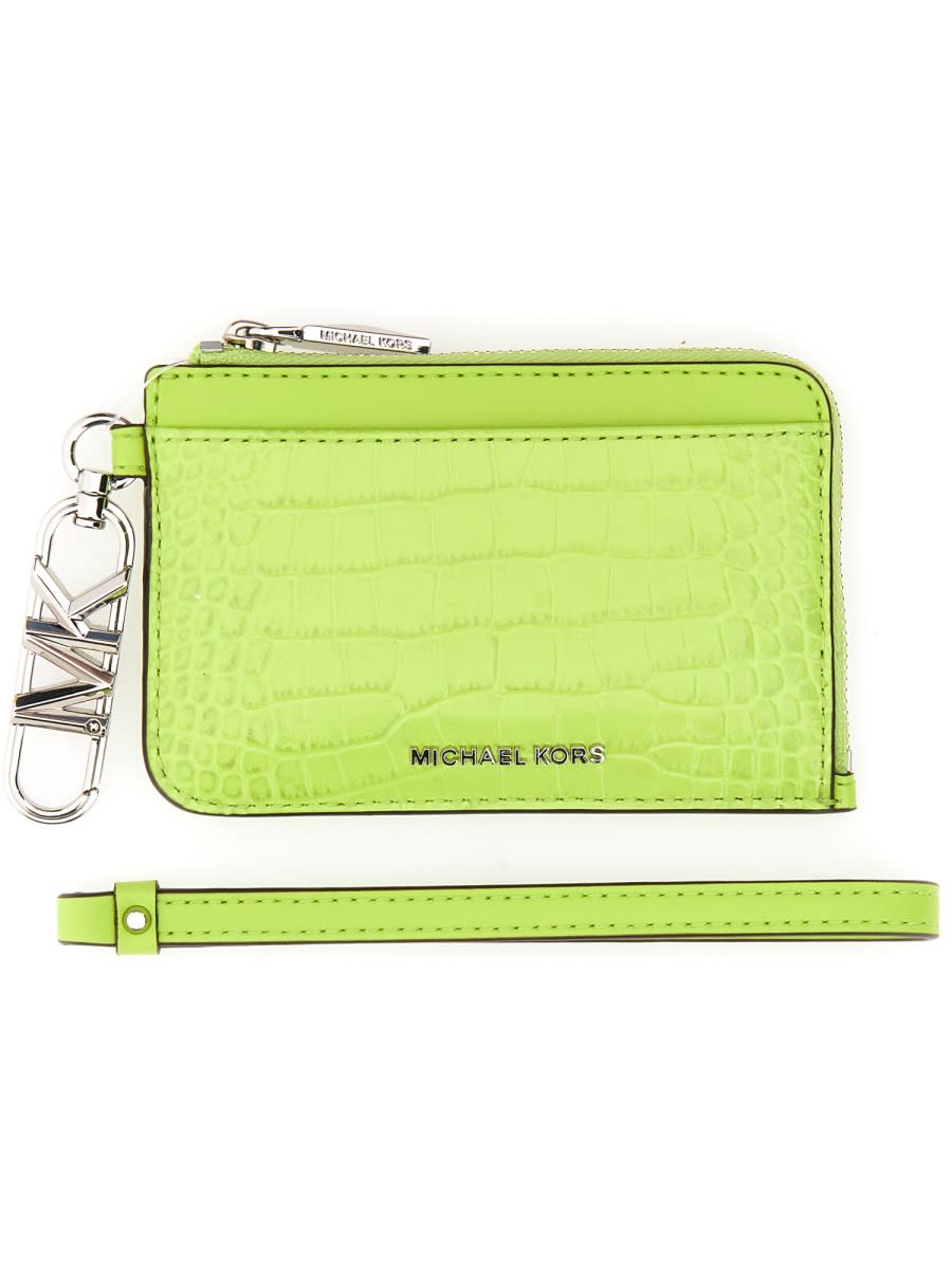 Michael Kors Leather Credit Card Holder In Green