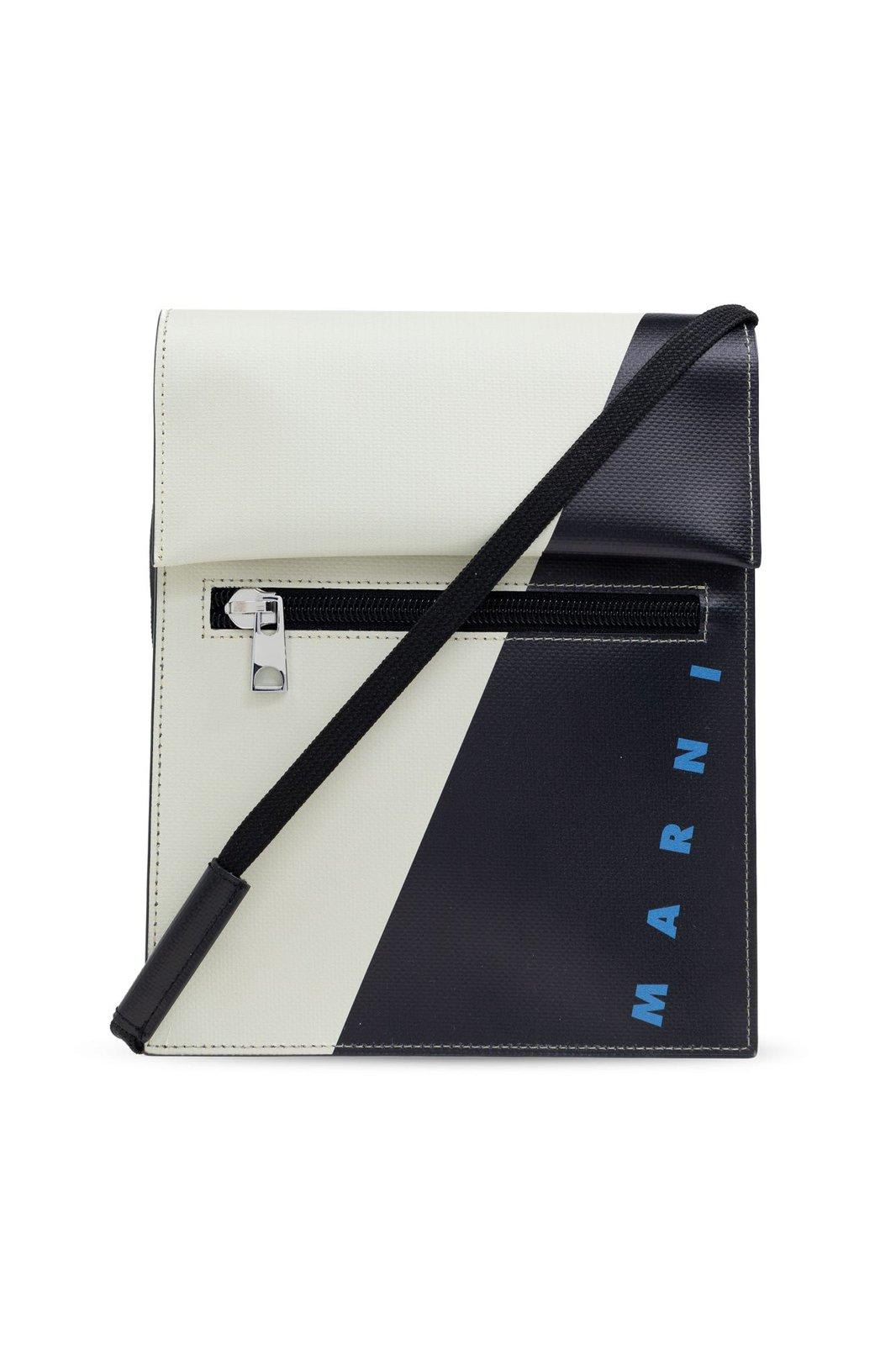 MARNI LOGO-PRINTED COLOUR-BLOCK SHOULDER BAG
