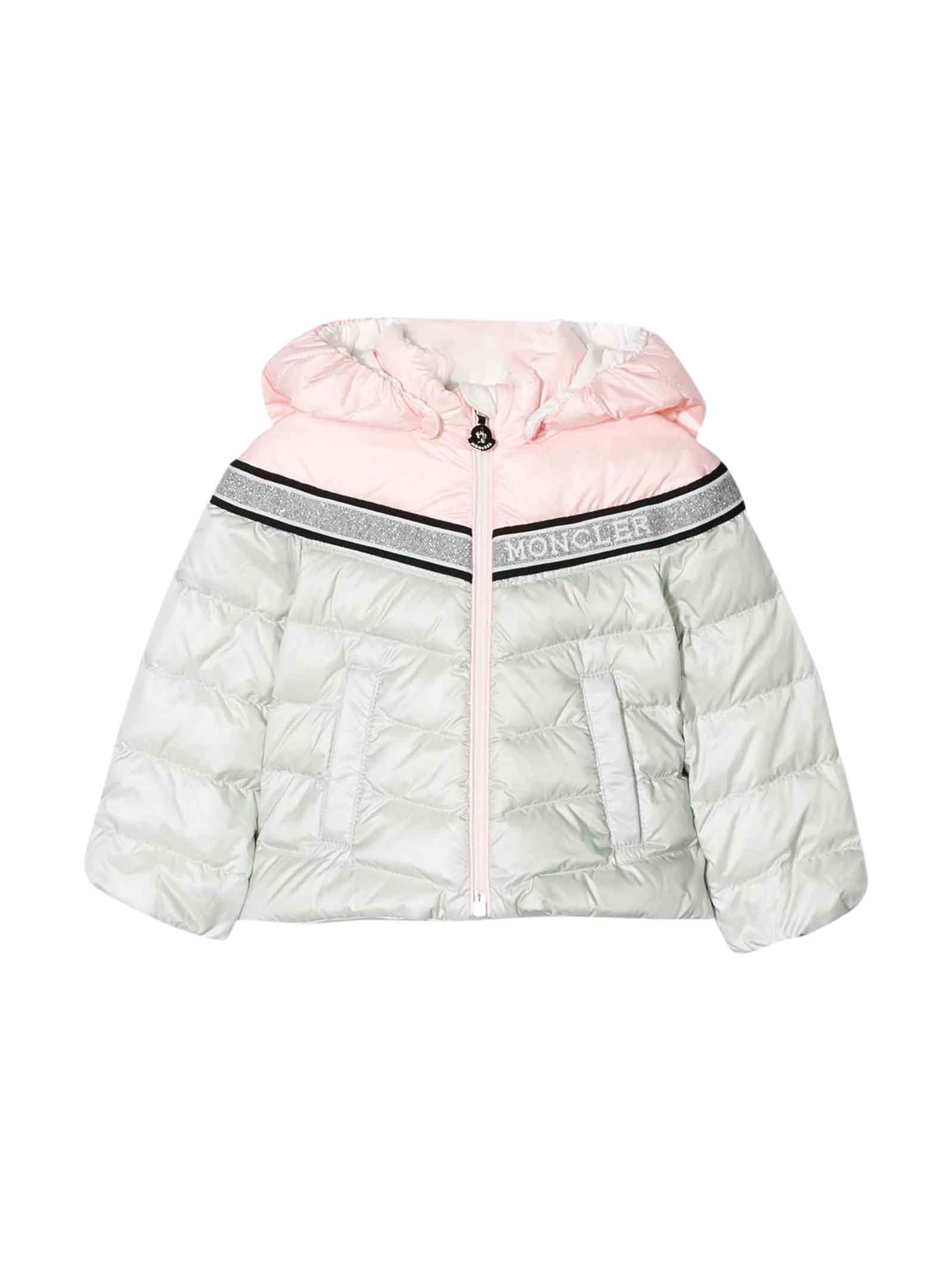 MONCLER WHITE AND LIGHT PINK LIGHTWEIGHT JACKET,11218225