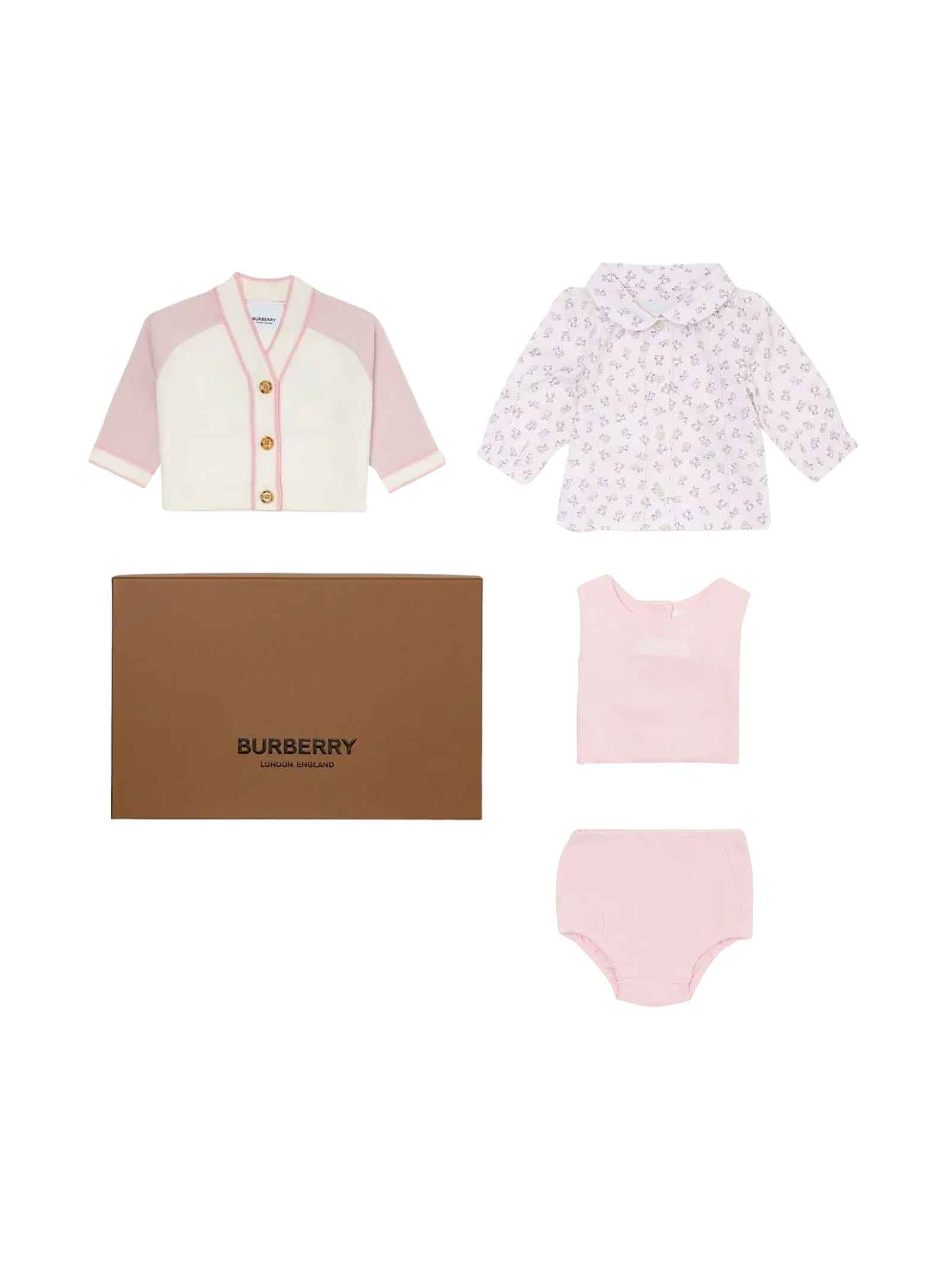 Burberry Pink Set Baby Girl In Rosa