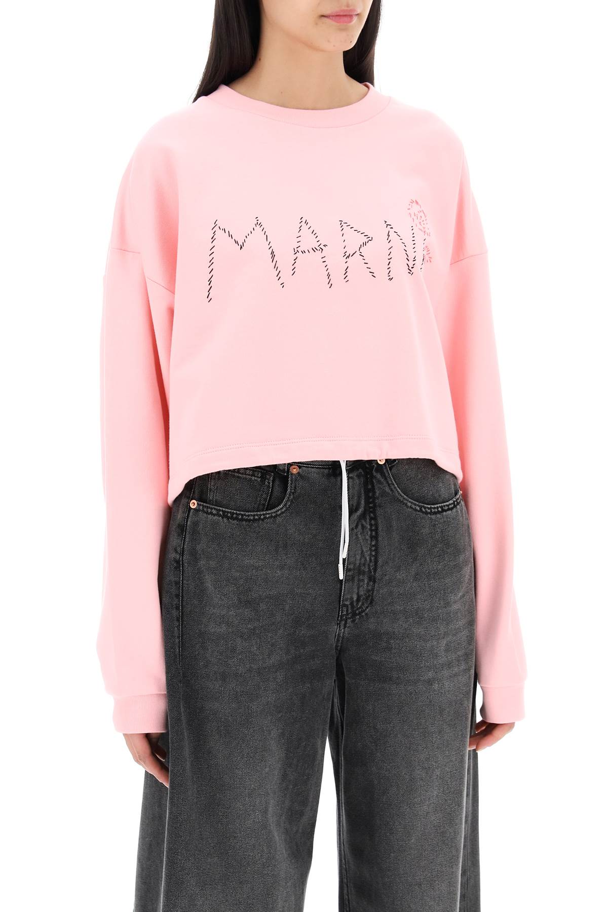 Shop Marni Organic Cotton Sweatshirt With Hand-embroid In Magnolia (pink)