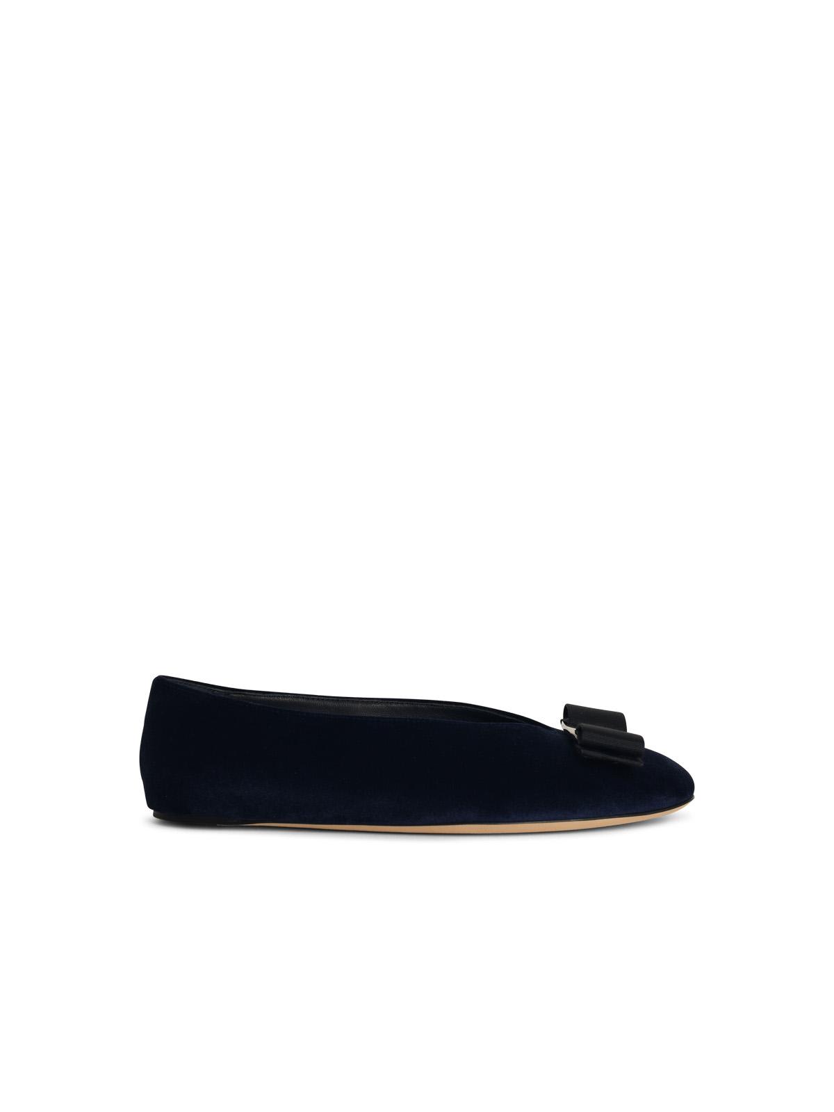 Shop Ferragamo Vanna Blue Suede Ballet Flats