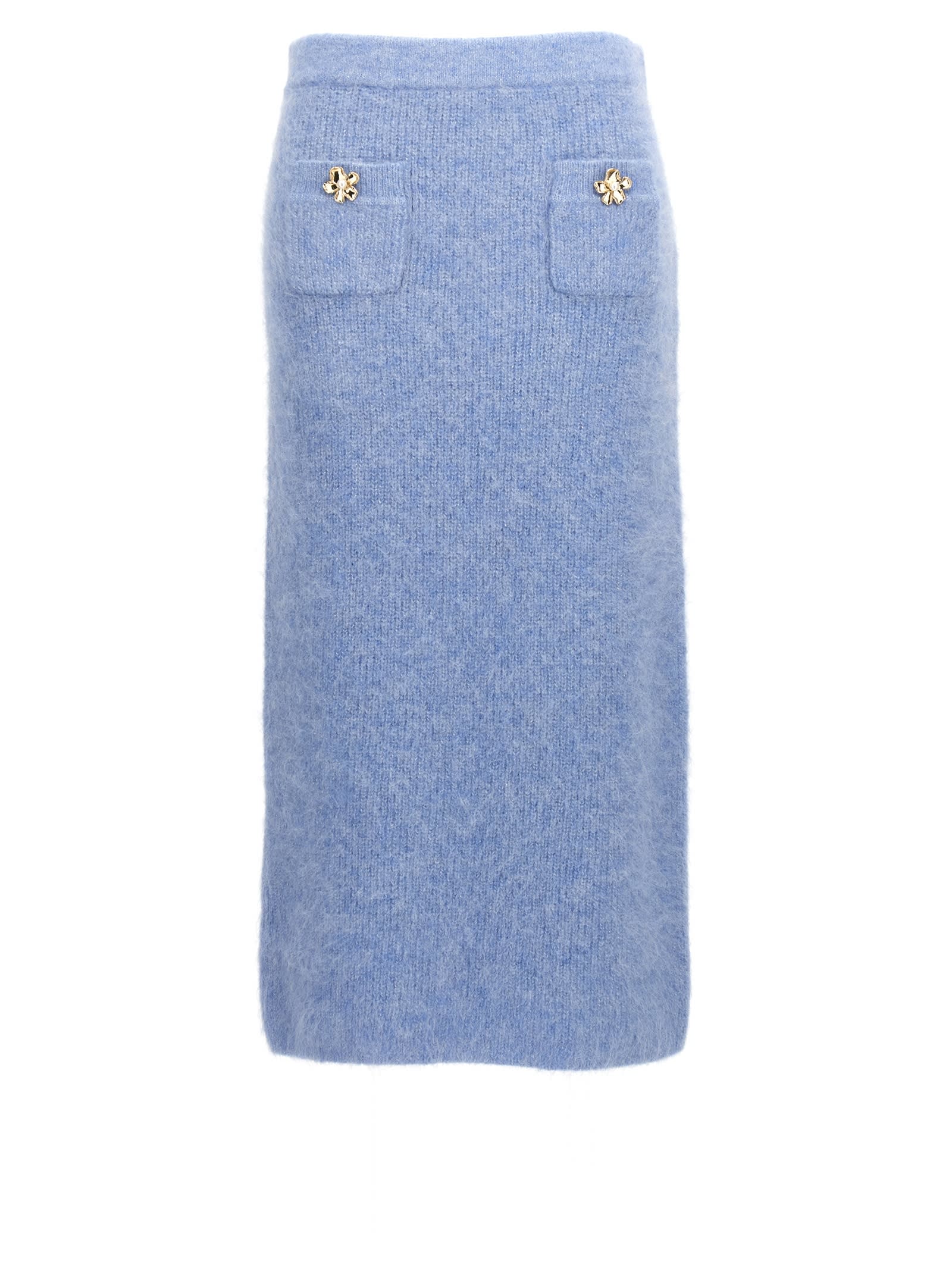 Blue Soft Knit Midi Skirt