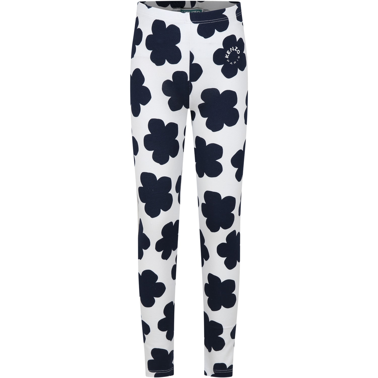 Kenzo Kids' Ivory Leggings For Girl With Logo And Flowers