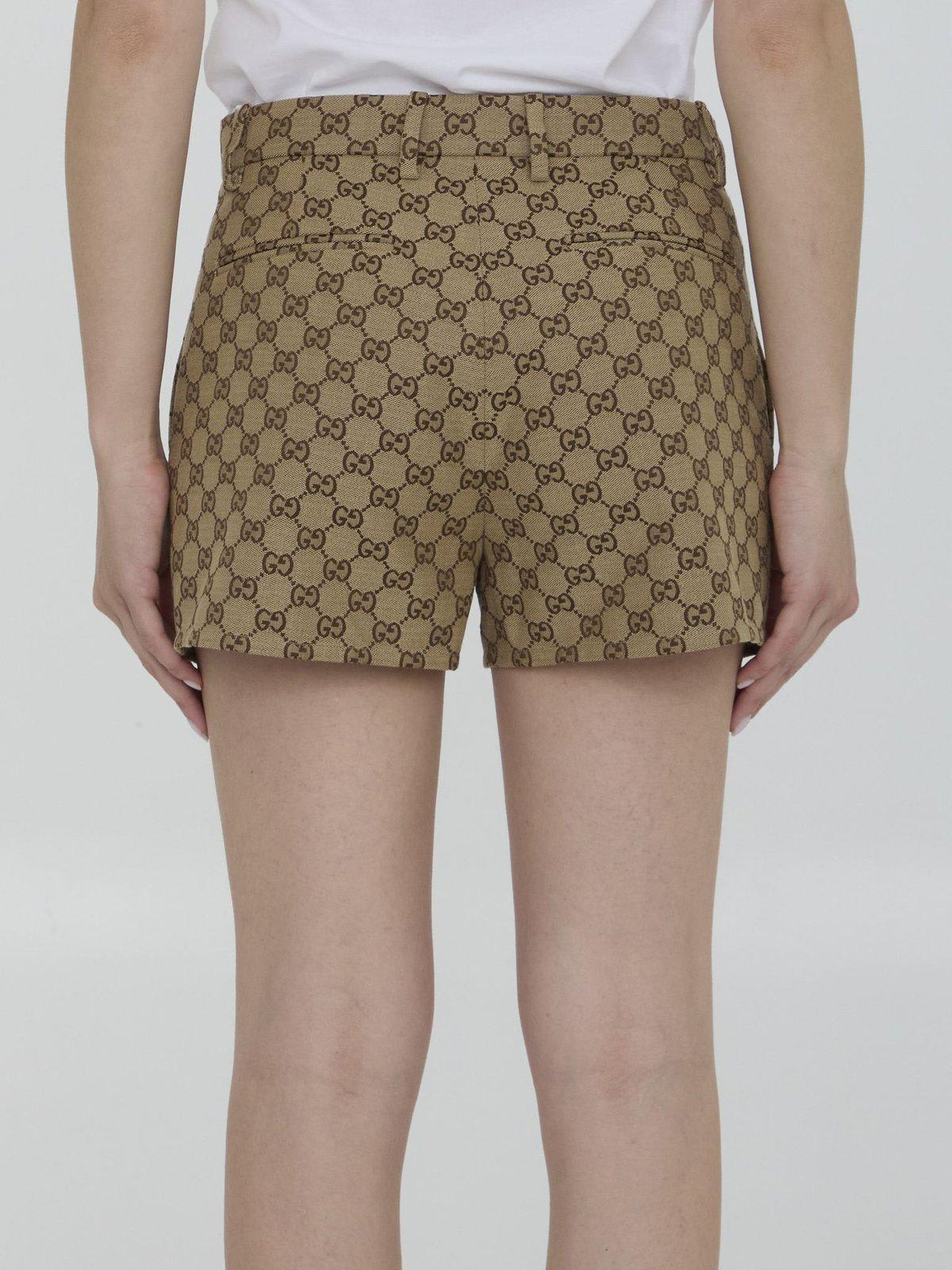 Shop Gucci Gg Shorts In Camel Ebony Mix