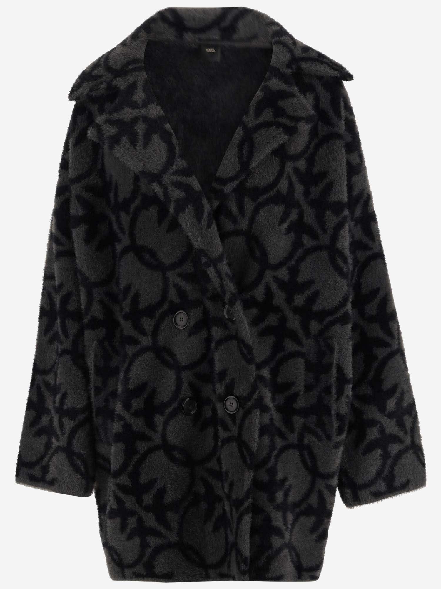 Shop Pinko Double-breasted Coat In Technical Fabric With Logo In Black