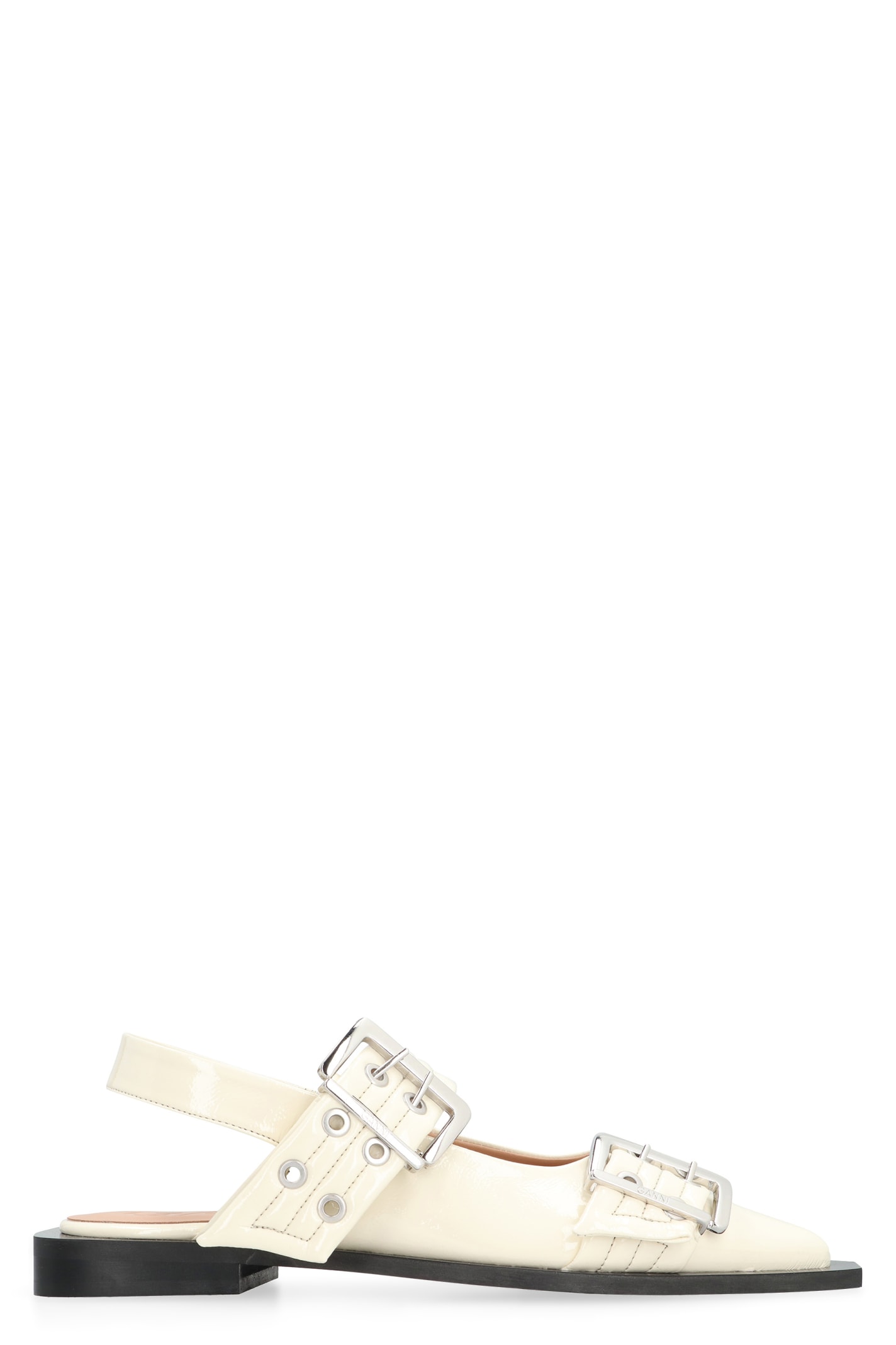 Ganni Feminine Buckle Ballerina Naplack Sandal In Egret In Neutral