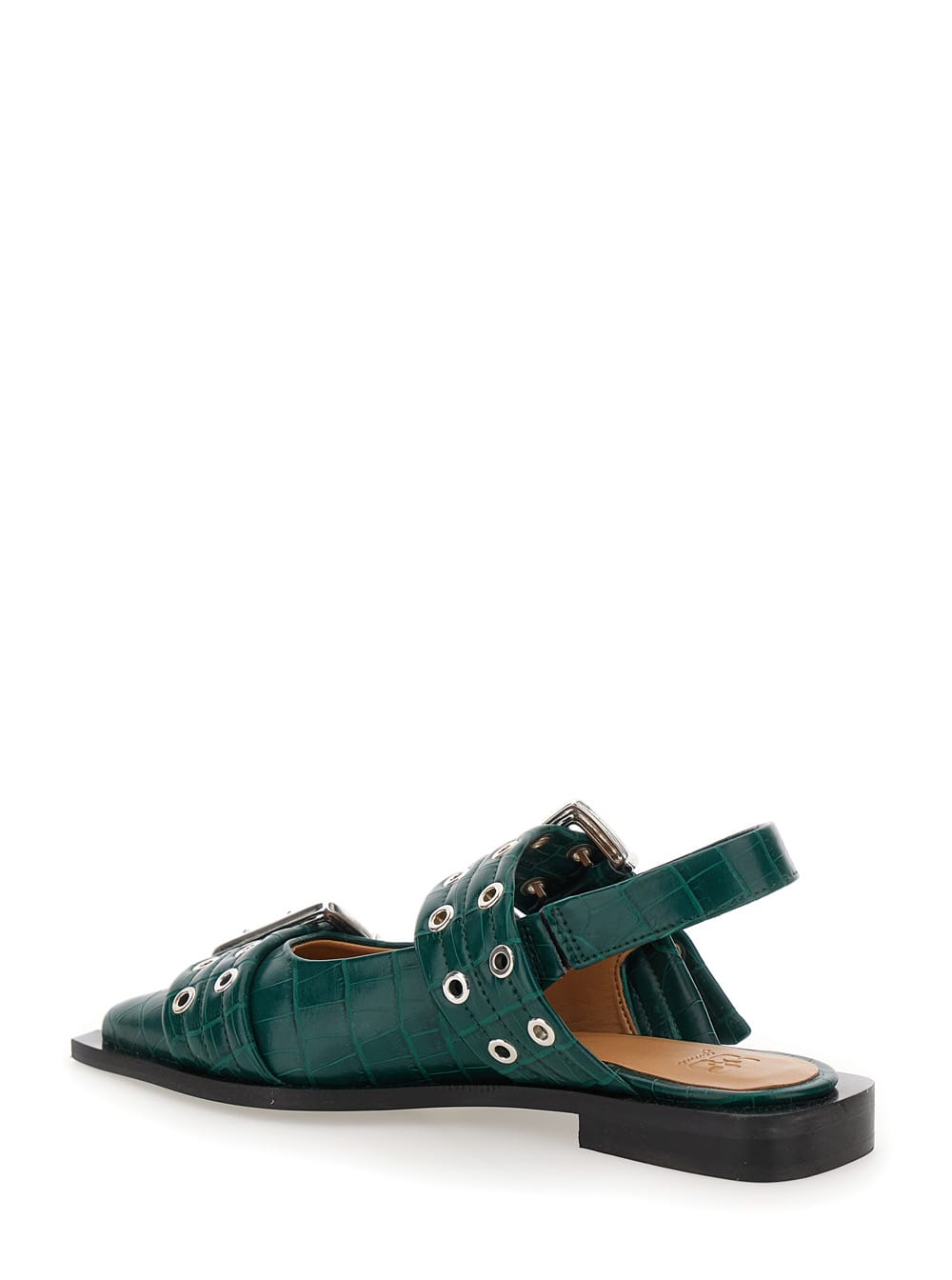 Ganni Women Feminine Buckle Ballerina Croco In Green