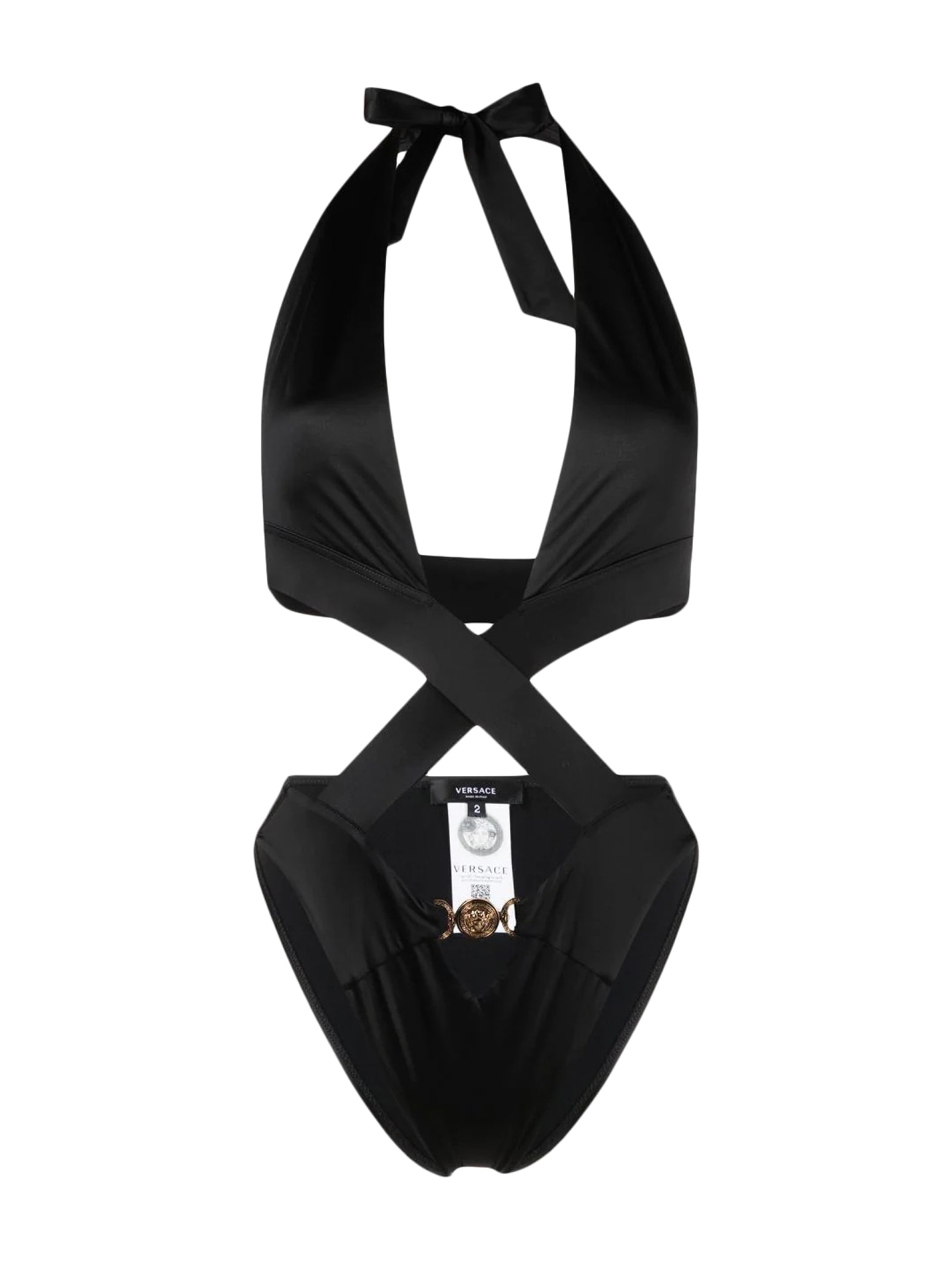 Versace Crossed Cutout One Piece Swimsuit In Black
