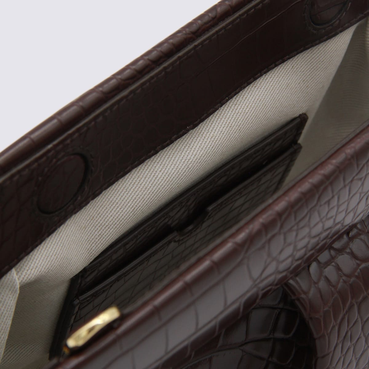 Themoirè Brown Emera Croco Clutches In Black