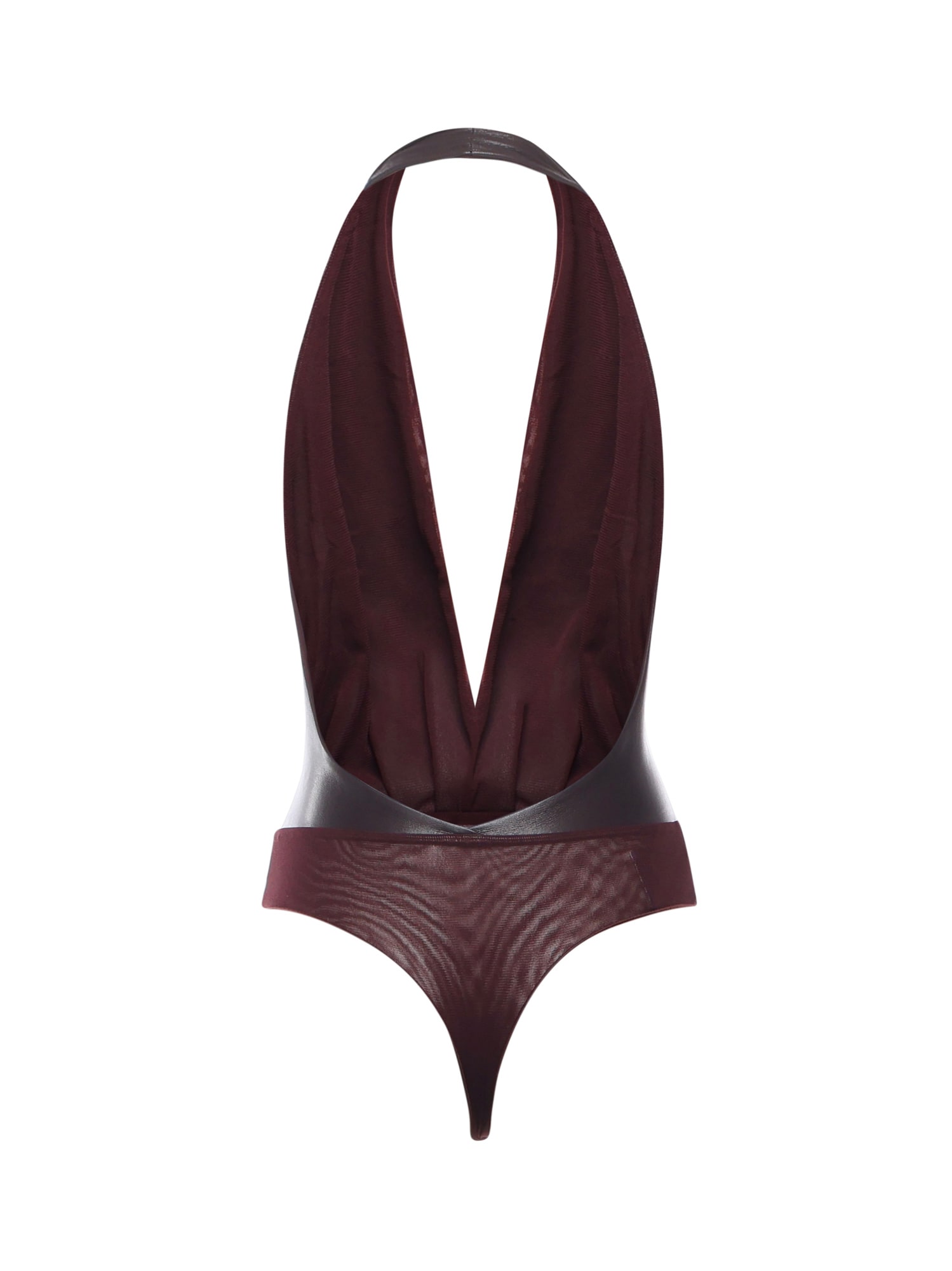 The Andamane Zendaya Halter-neck Draped Bodysuit In Burgundy