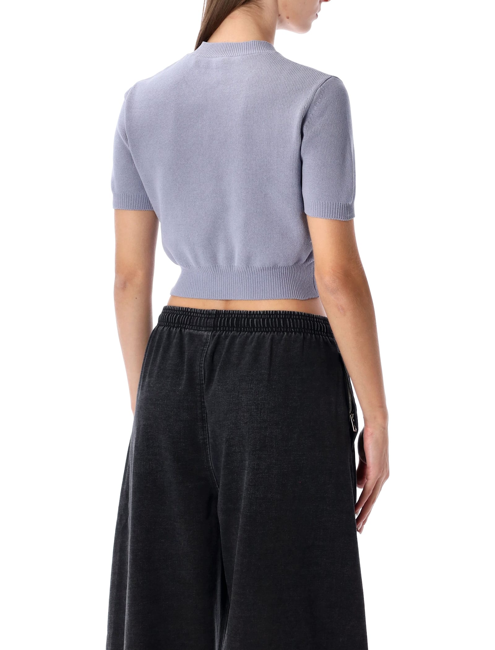 Alexander Wang Cropped Ribbed Chenille Sweater With Logo In Gray