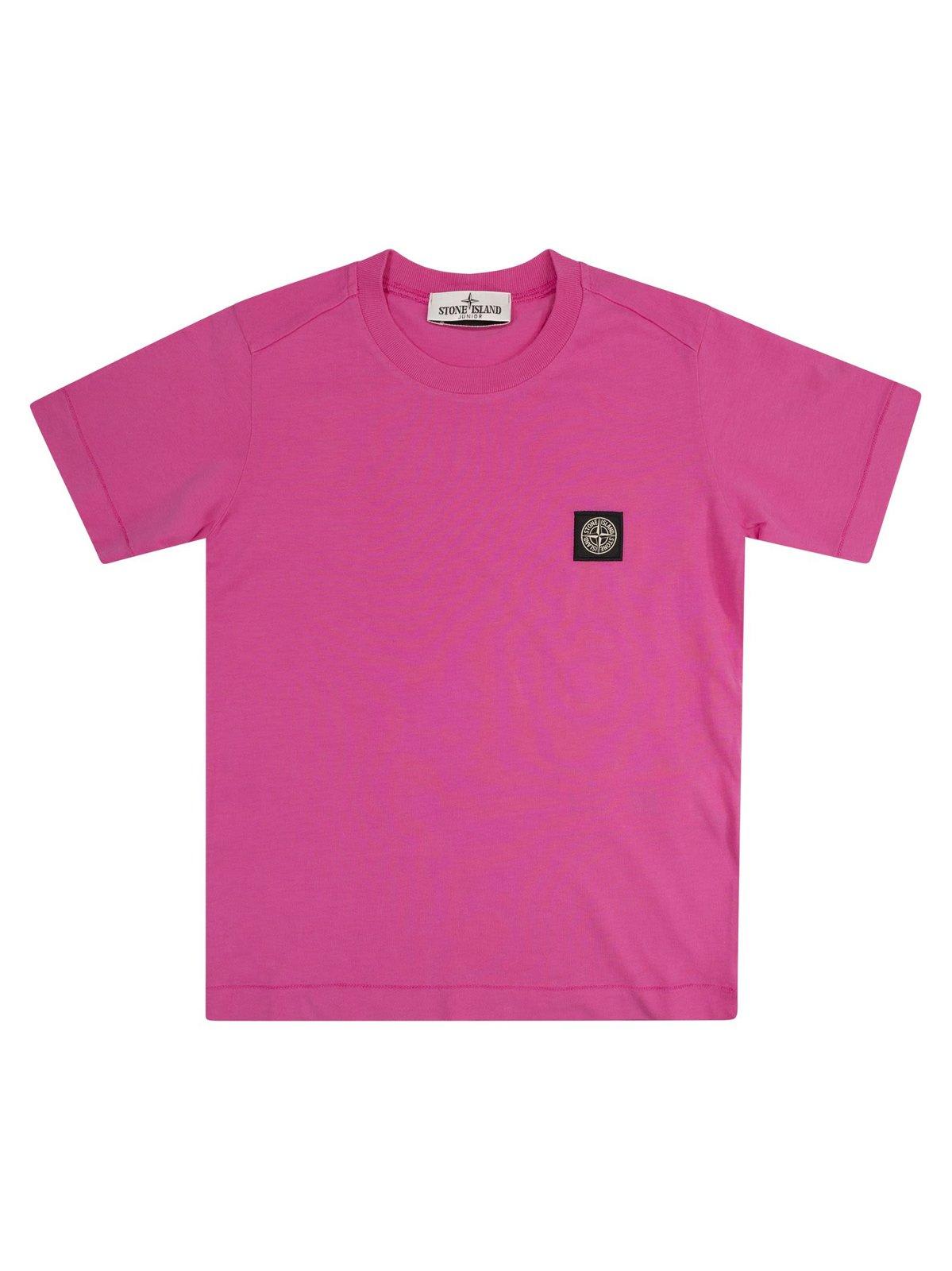 Shop Stone Island Compass-patch Crewneck T-shirt In Pink