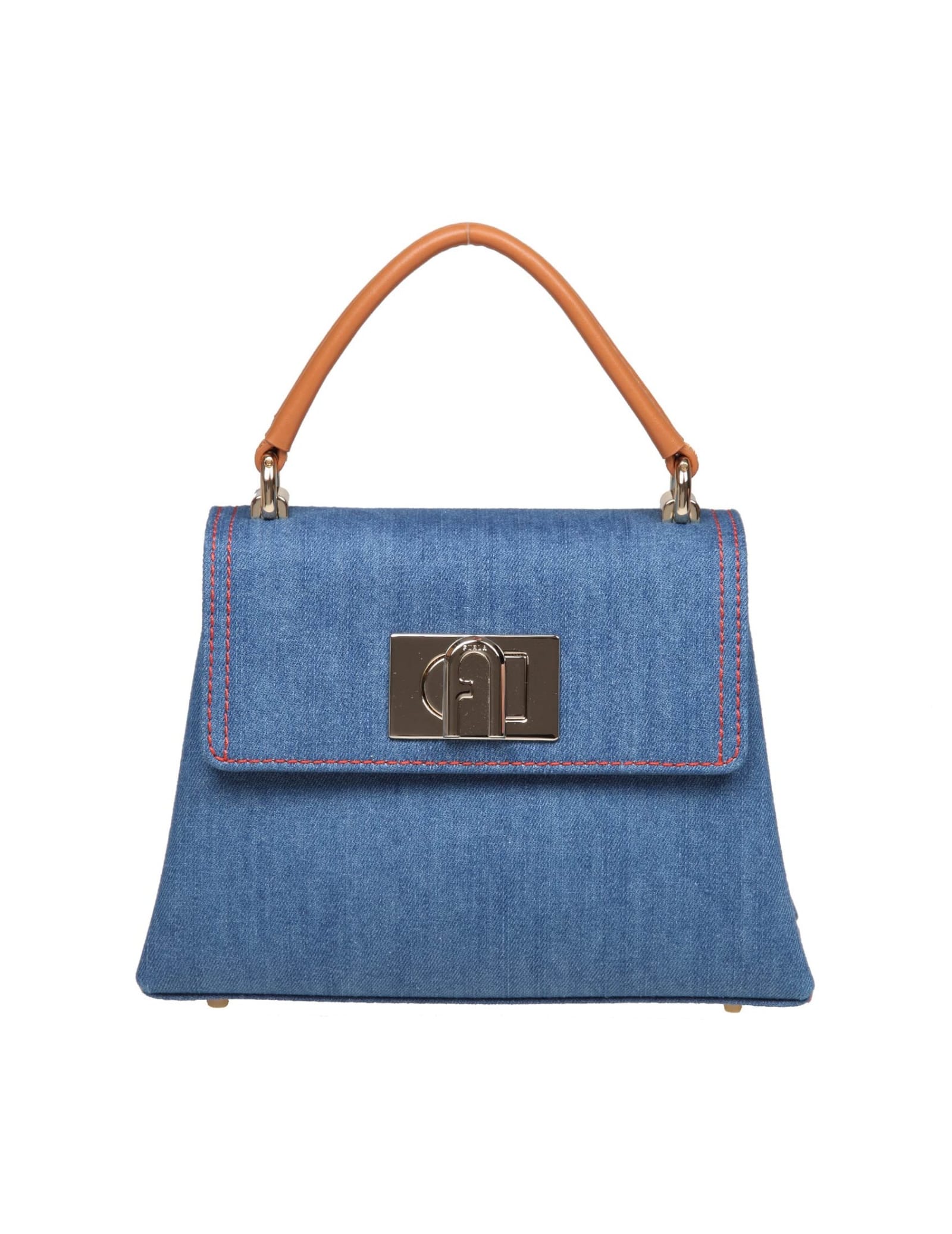Shop Furla 1927 Mini Handbag In Blue Jeans Fabric In Mediterranean Blue