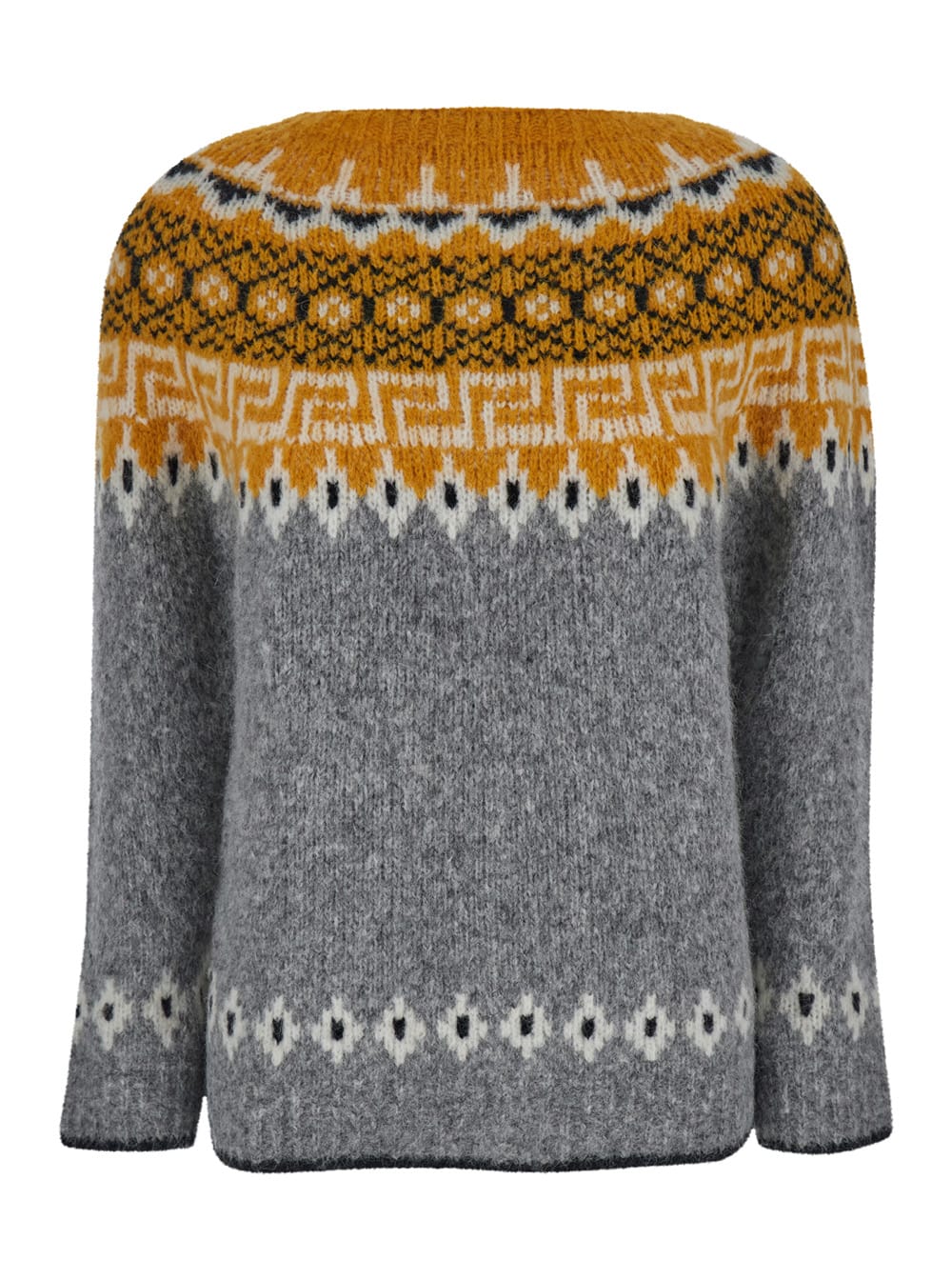 Shop Semicouture Grey Sweater With Straight Neck And Jacquard Embellishment In Alpaca Blend Woman