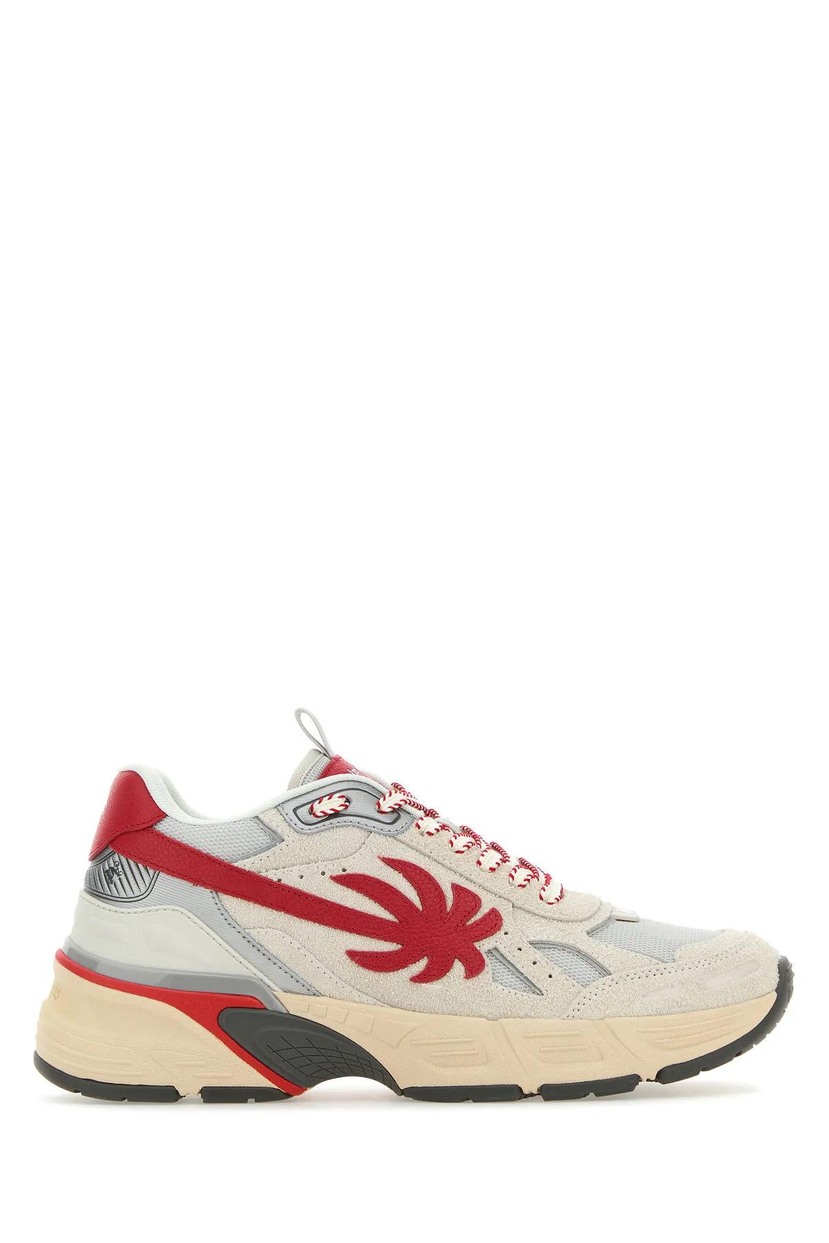 Shop Palm Angels Multicolor Leather And Fabric Pa 4 Sneakers In Neutrals/red