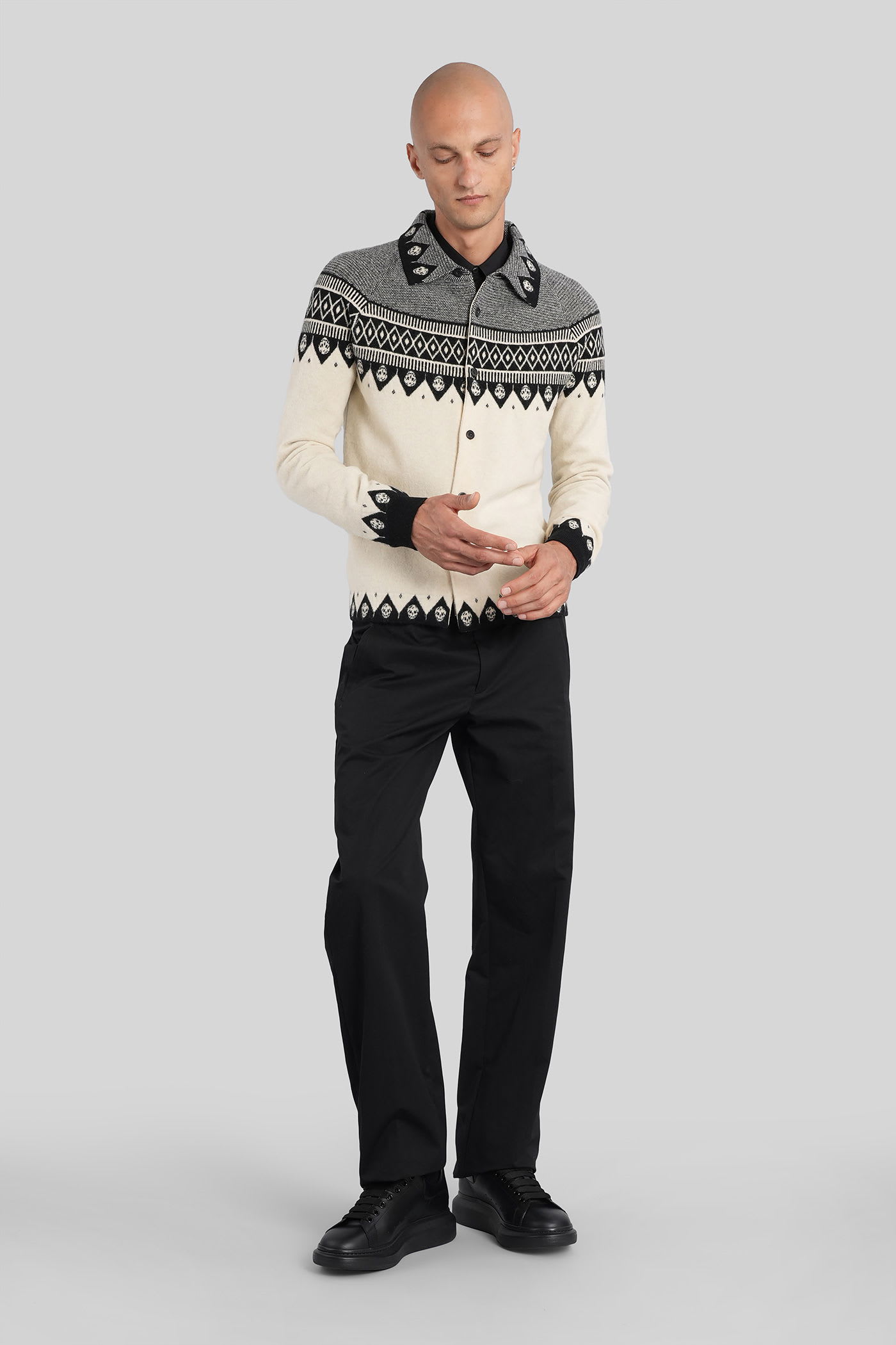 Alexander Mcqueen Skull-motif Wool Cardigan In Neutral