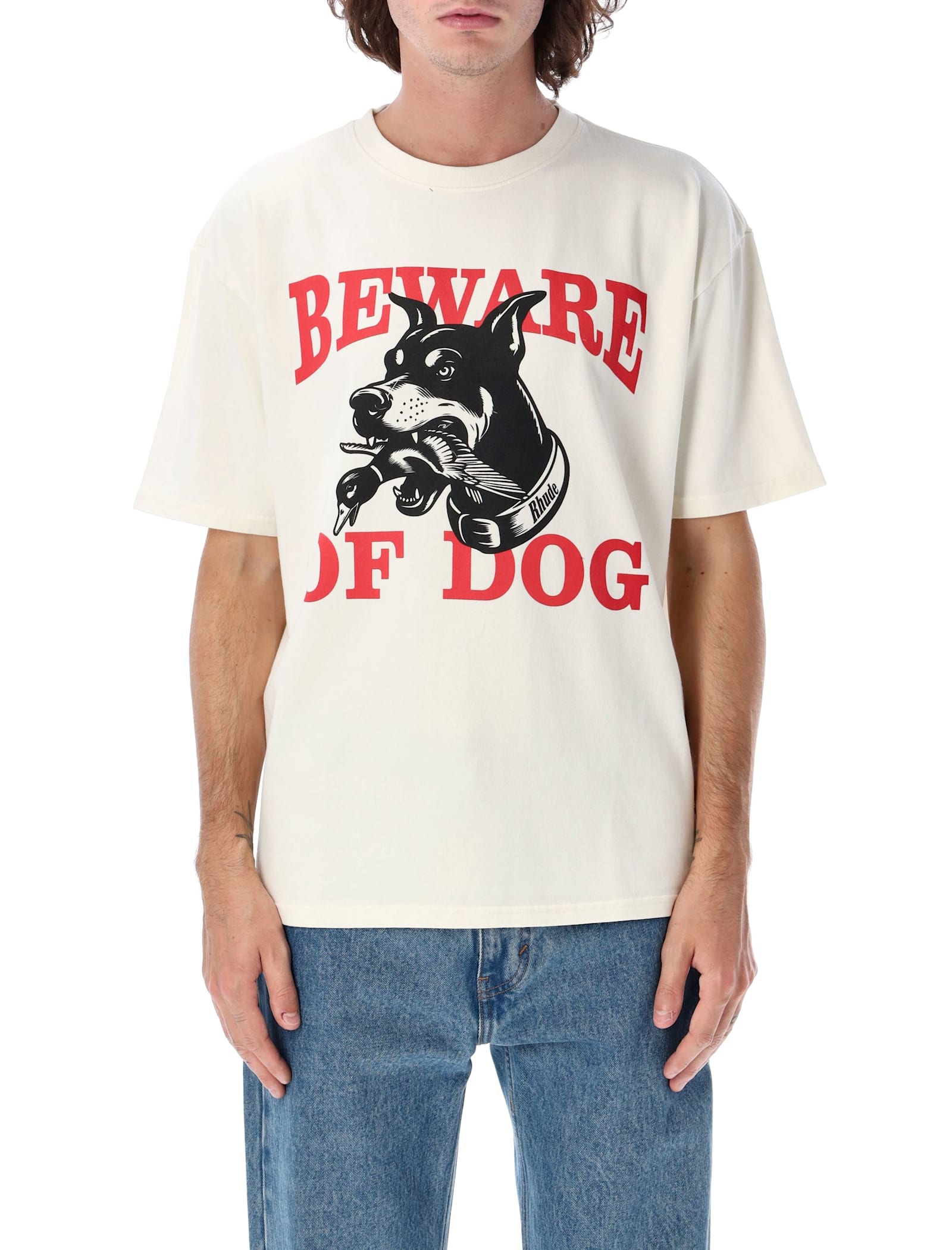 Shop Rhude Warning Logo T-shirt In Vntg White