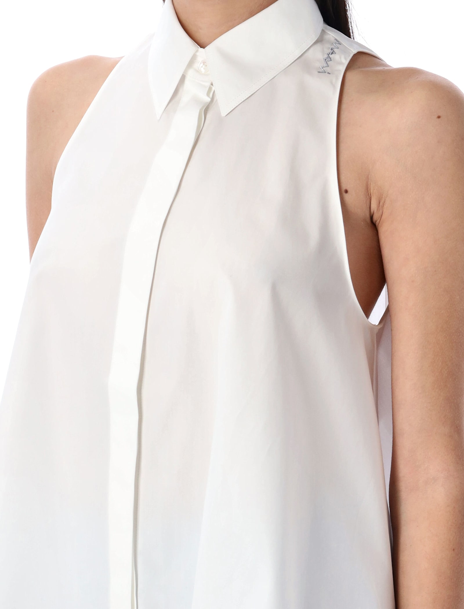Marni A-line Cotton Flared Shirt Sleeveless In Lilly Whte