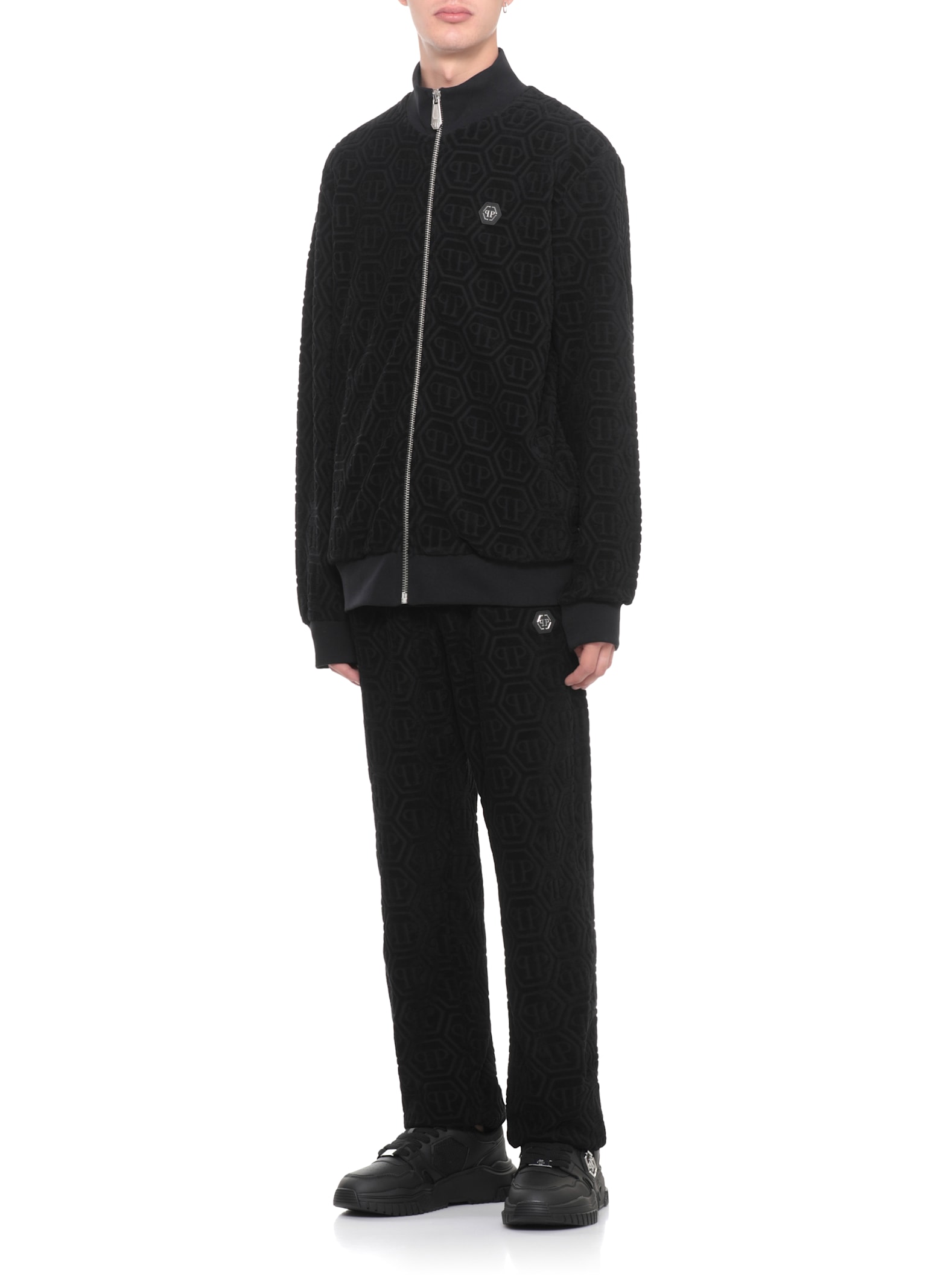 Philipp Plein Jacquard Tracksuit Jacket Monogram In Black
